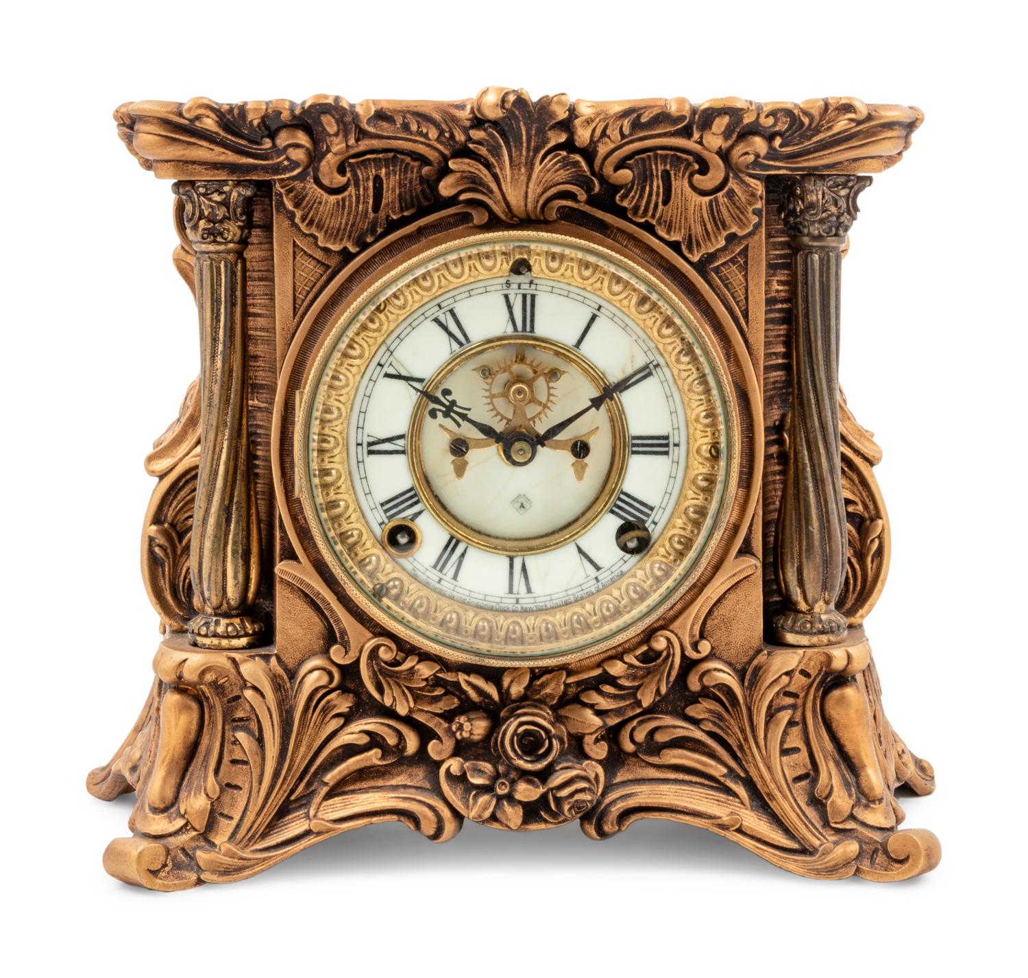 An Ansonia Minerva Gilt Metal Mantel Clock