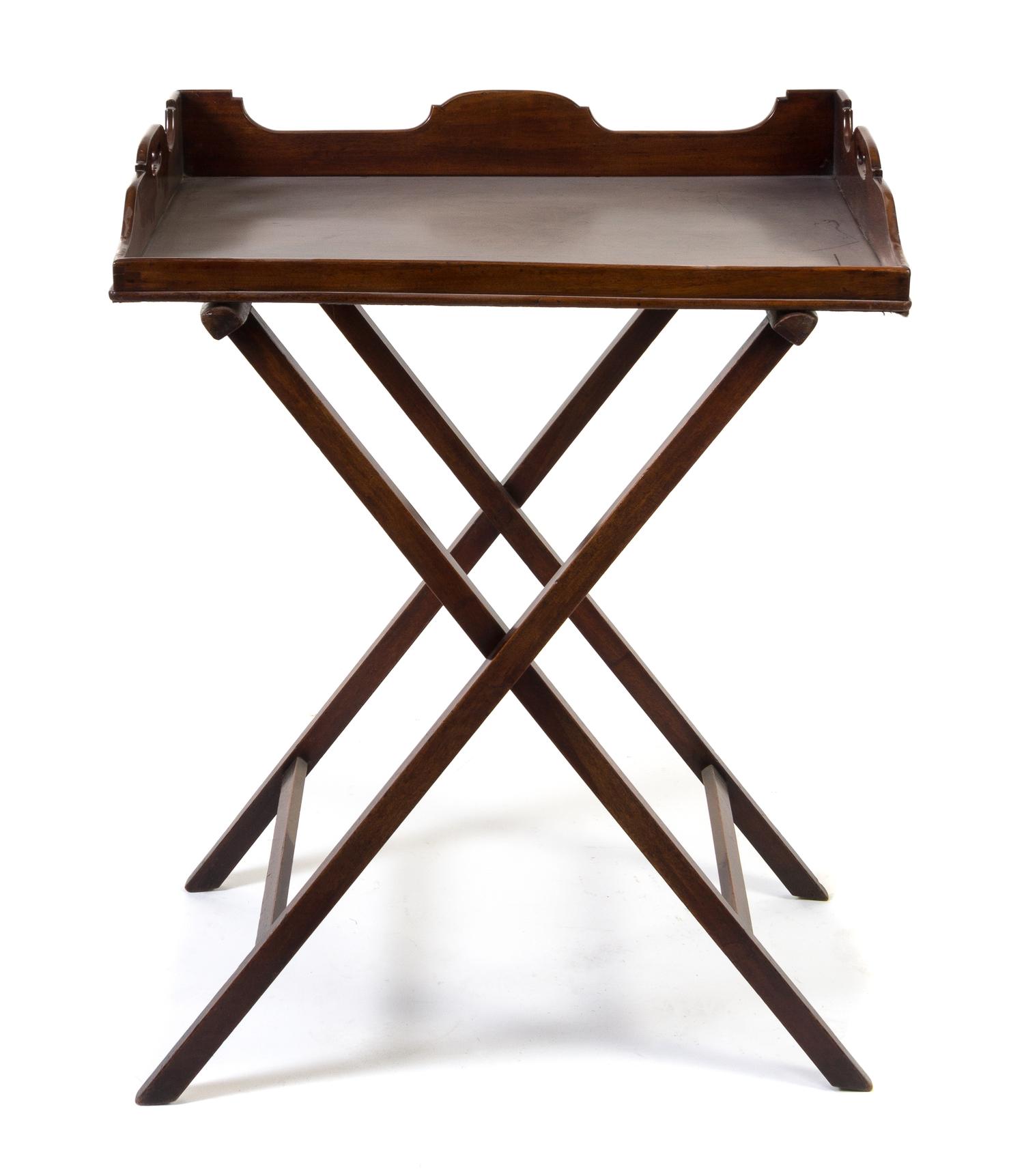 An English Mahogany Butler's Tray Height of stand 43 inches.