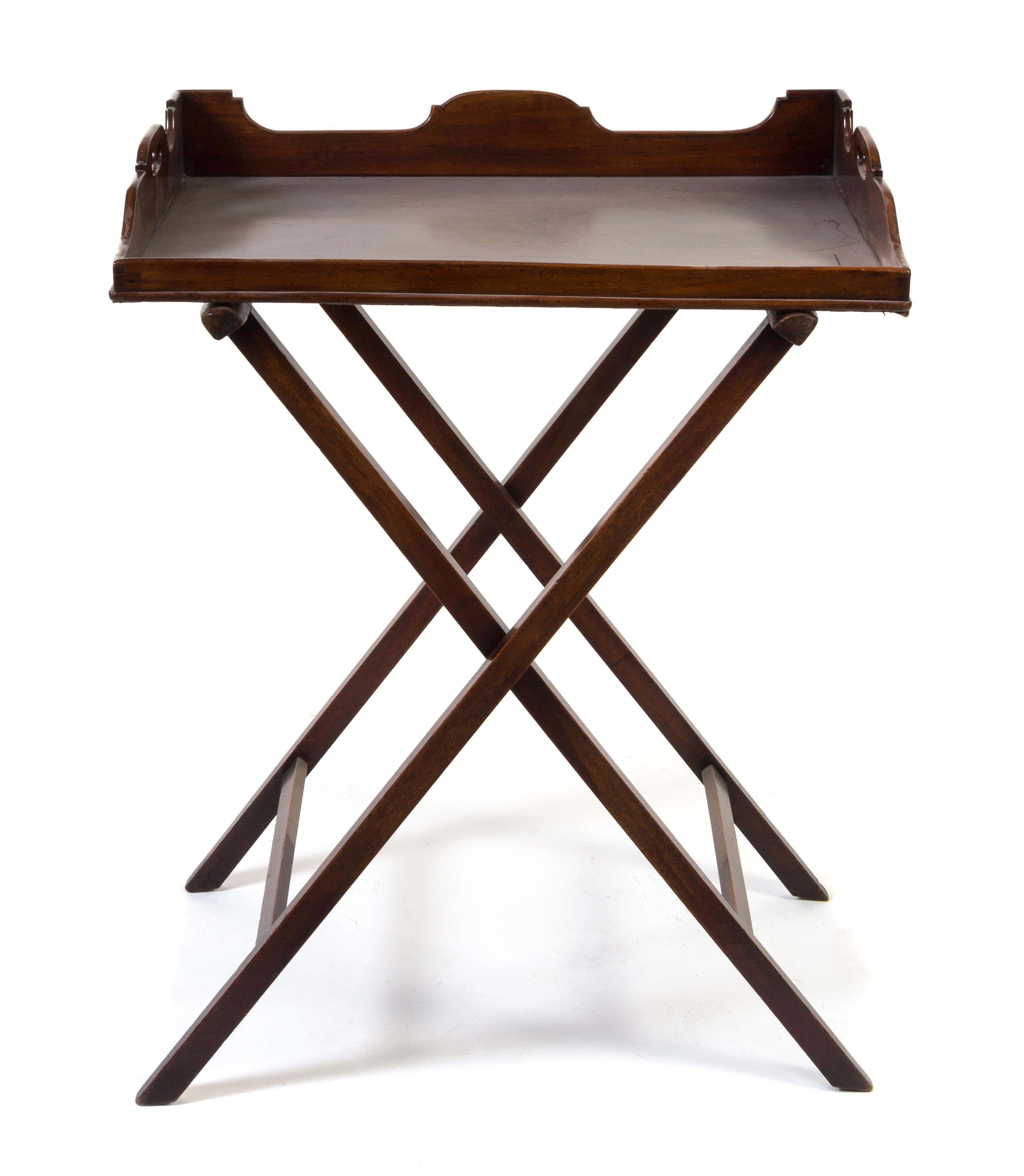 An English Mahogany Butler's Tray Height of stand 43 inches.
