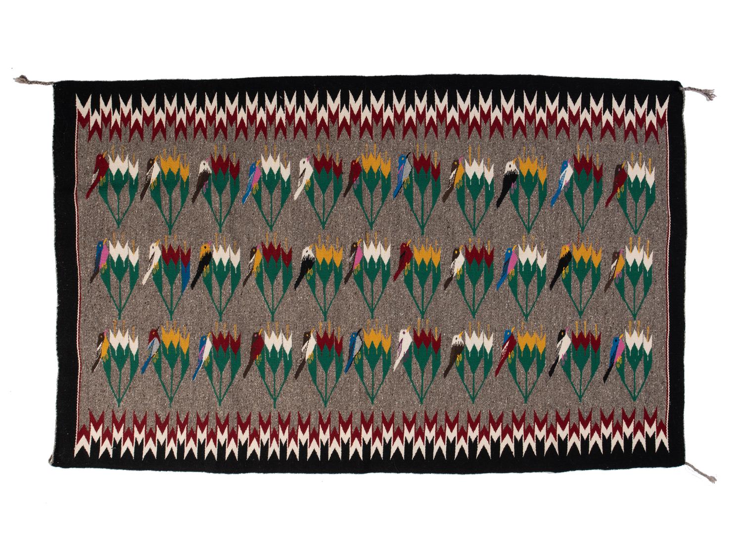 Navajo Weaving with Birds on Flowers