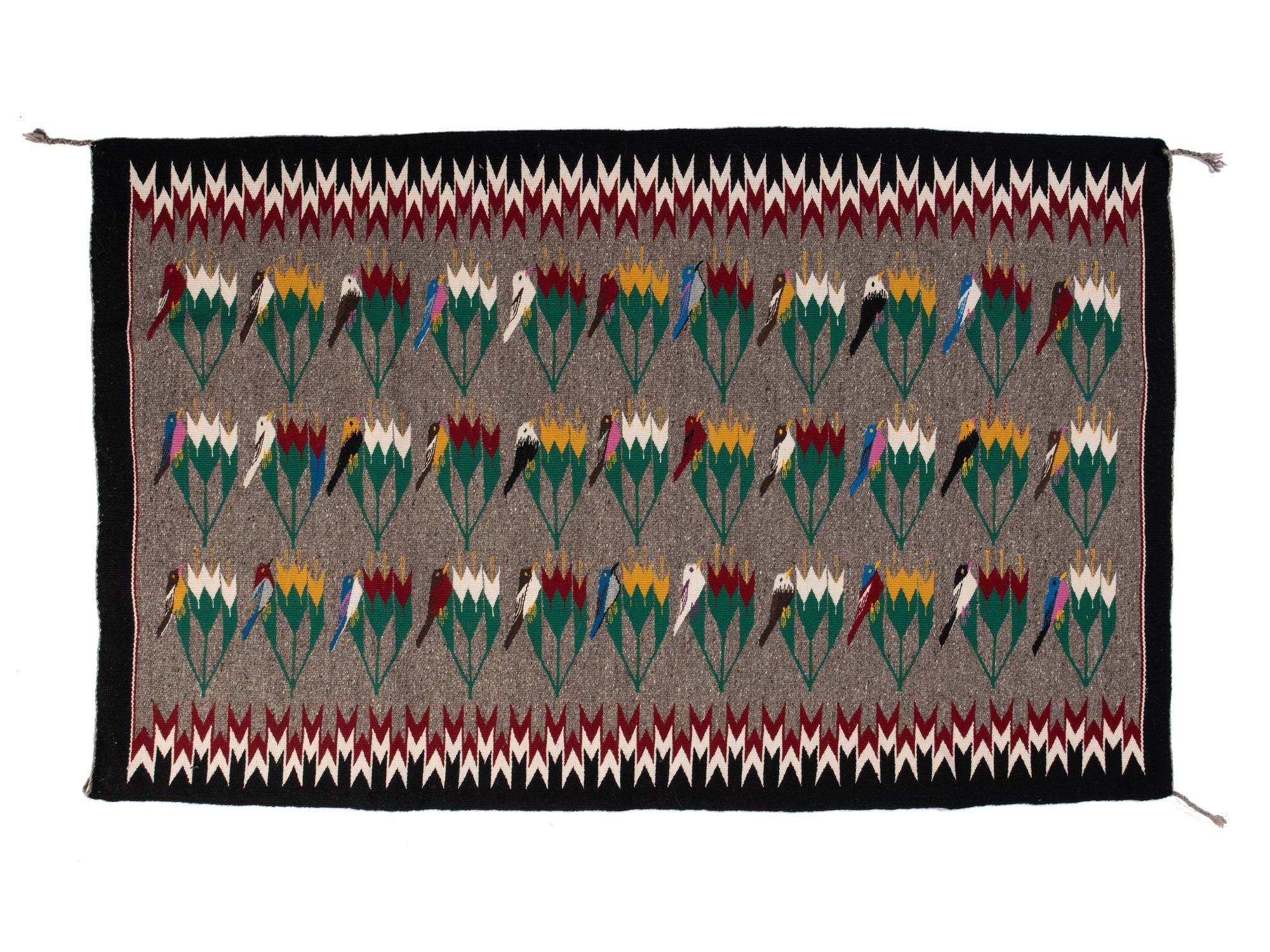 Navajo Weaving with Birds on Flowers