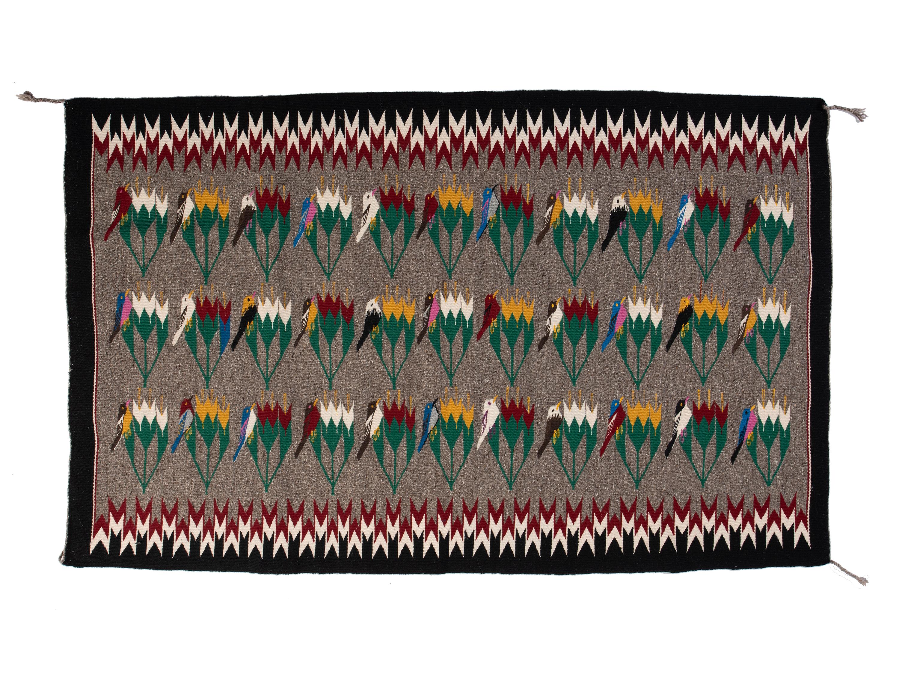 Navajo Weaving with Birds on Flowers