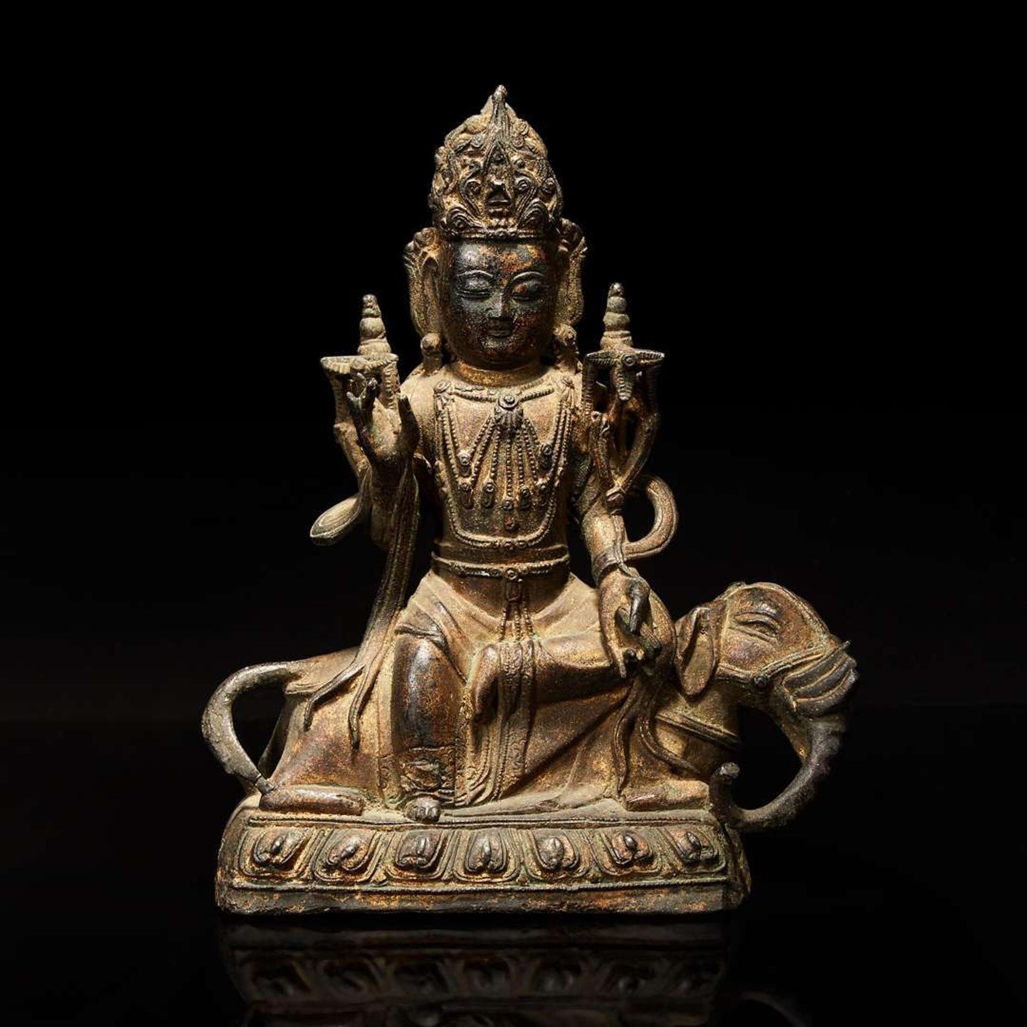 A Chinese bronze figure of a bodhisattva on elephant 普賢菩薩騎象銅像 Ming dynasty ?