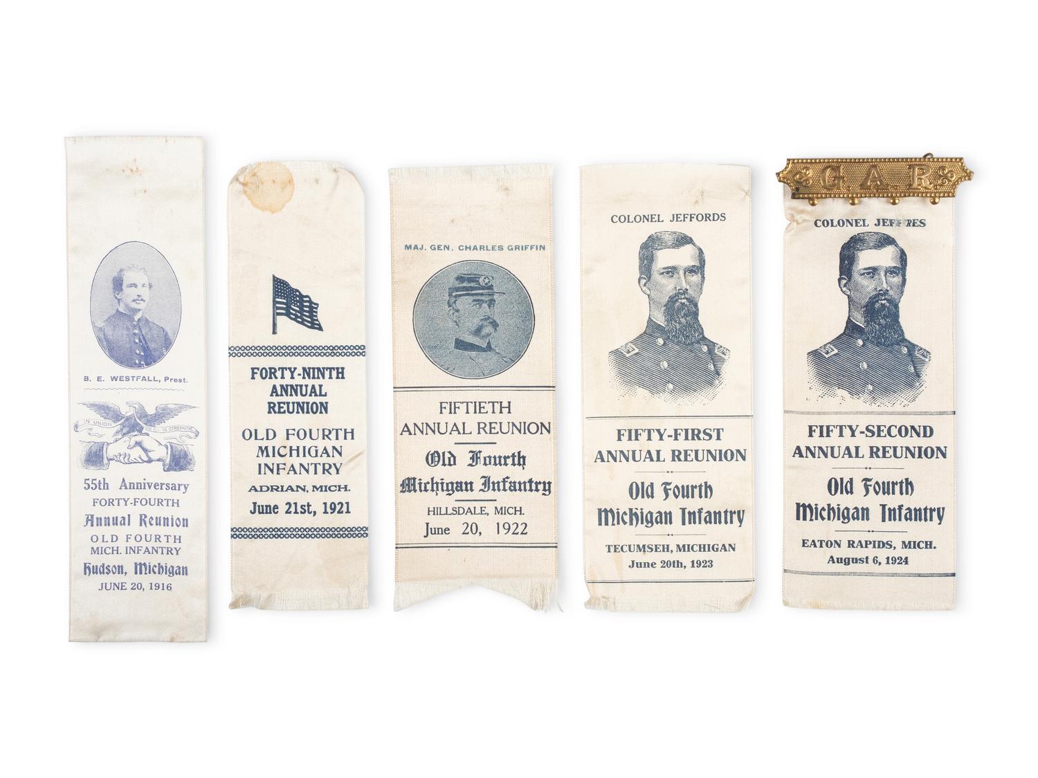 Private Jacob H. Perine, Company E, 4th Michigan Infantry, WIA twice at Gettysburg. A collection of items, incl. GAR dress cap, ribbons, and buttons.