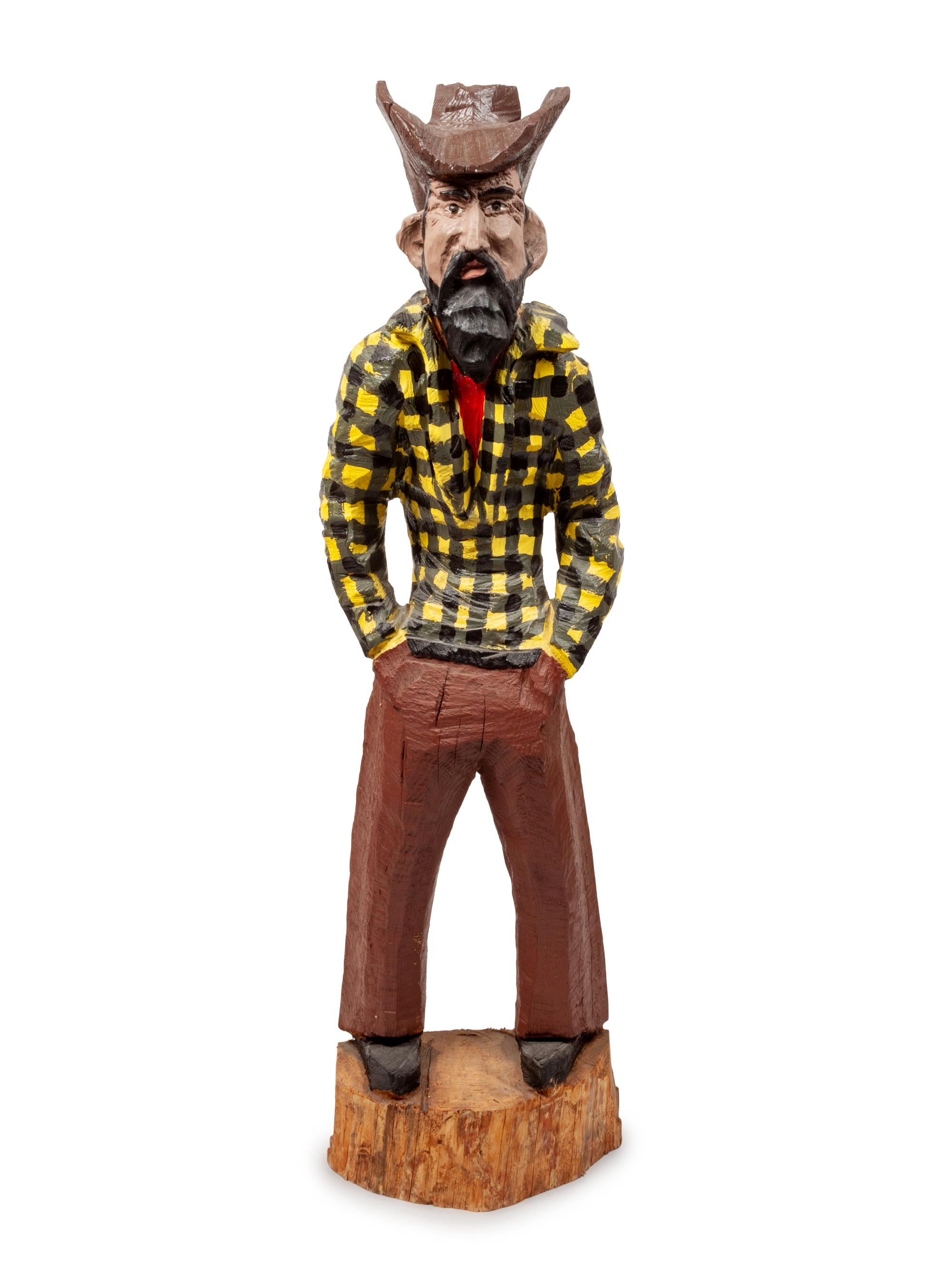 Carved Wood and Polychrome Painted Cowboy Sculpture