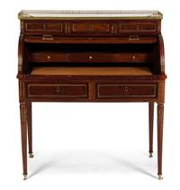 A Directoire Mahogany Bureau a Cylindre, Height 43 1/8 x width 38 x depth 19 1/4 inches.