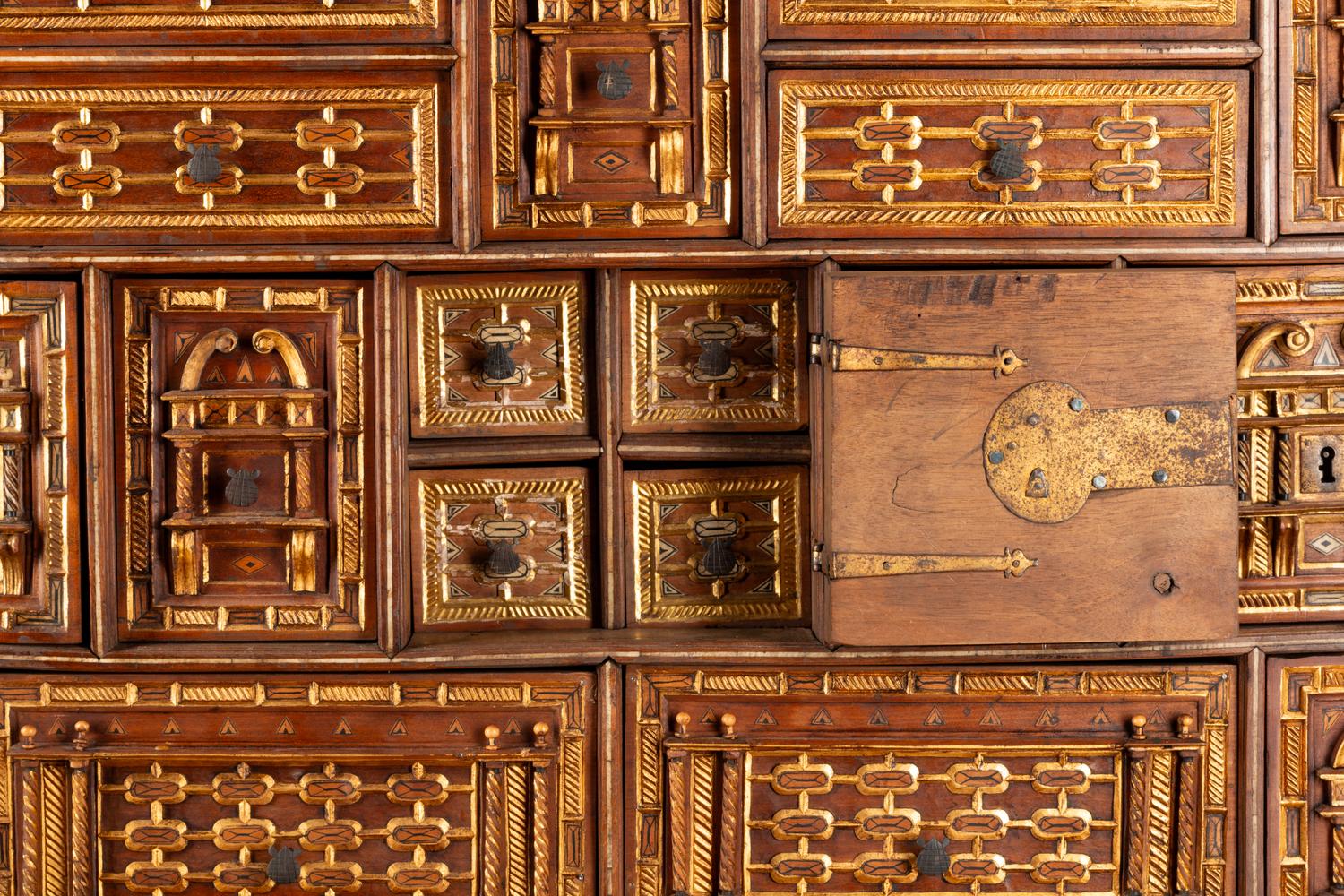 A Spanish Baroque Walnut Vargueño on Stand