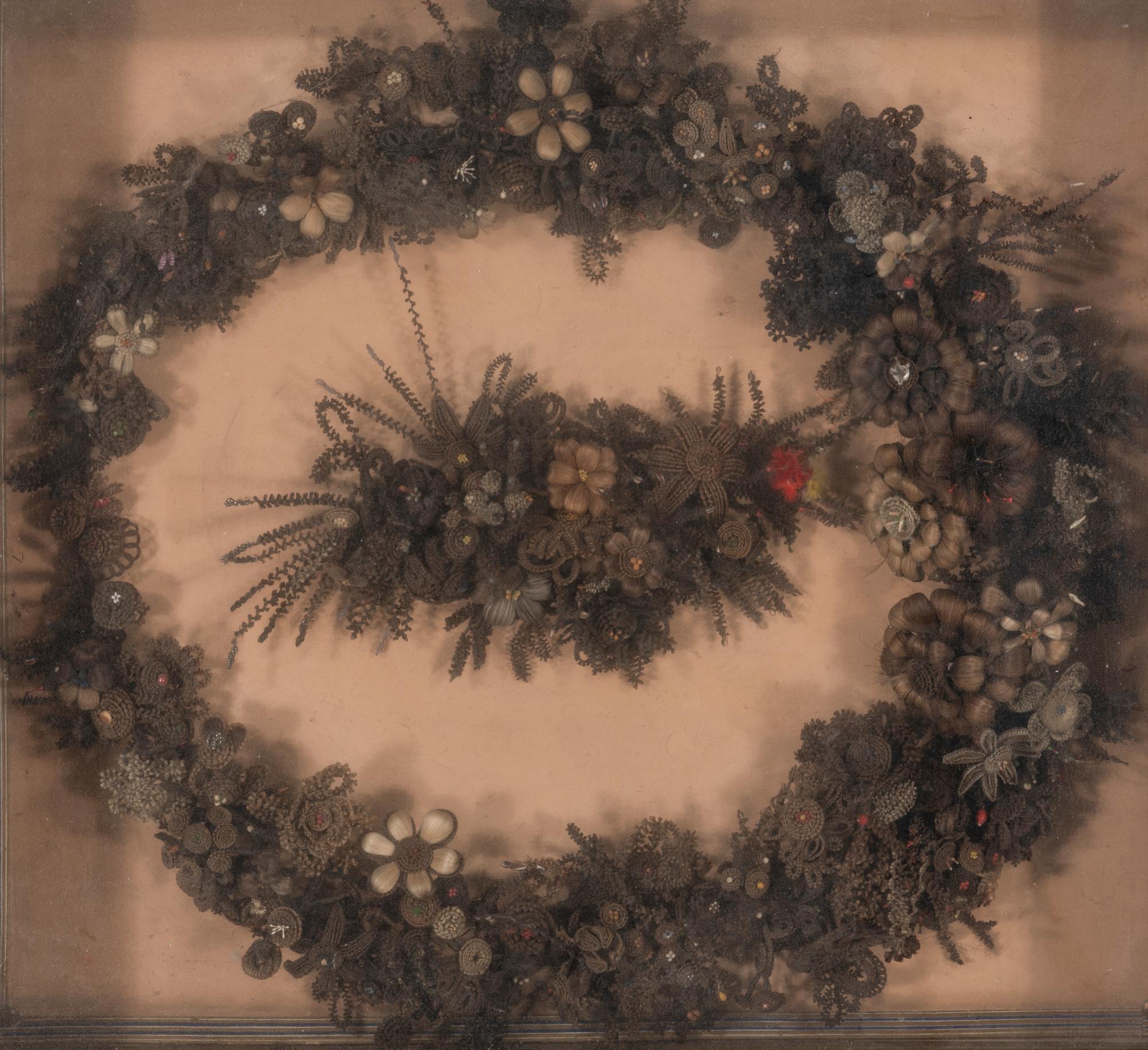 A Large Framed Victorian Hairwork Wreath