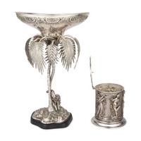A Silverplated Compote with Elephant and Palms
