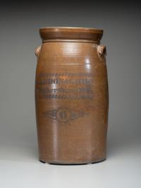 An A.P. Donaghho Six-Gallon Cobalt Decorated Stoneware Churn