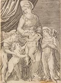 Agostino dei Musi, (Italian, c. 1490-c. 1536), Christ Cleaning the Temple and Virgin and Child with the Infant Saint John the Baptist a