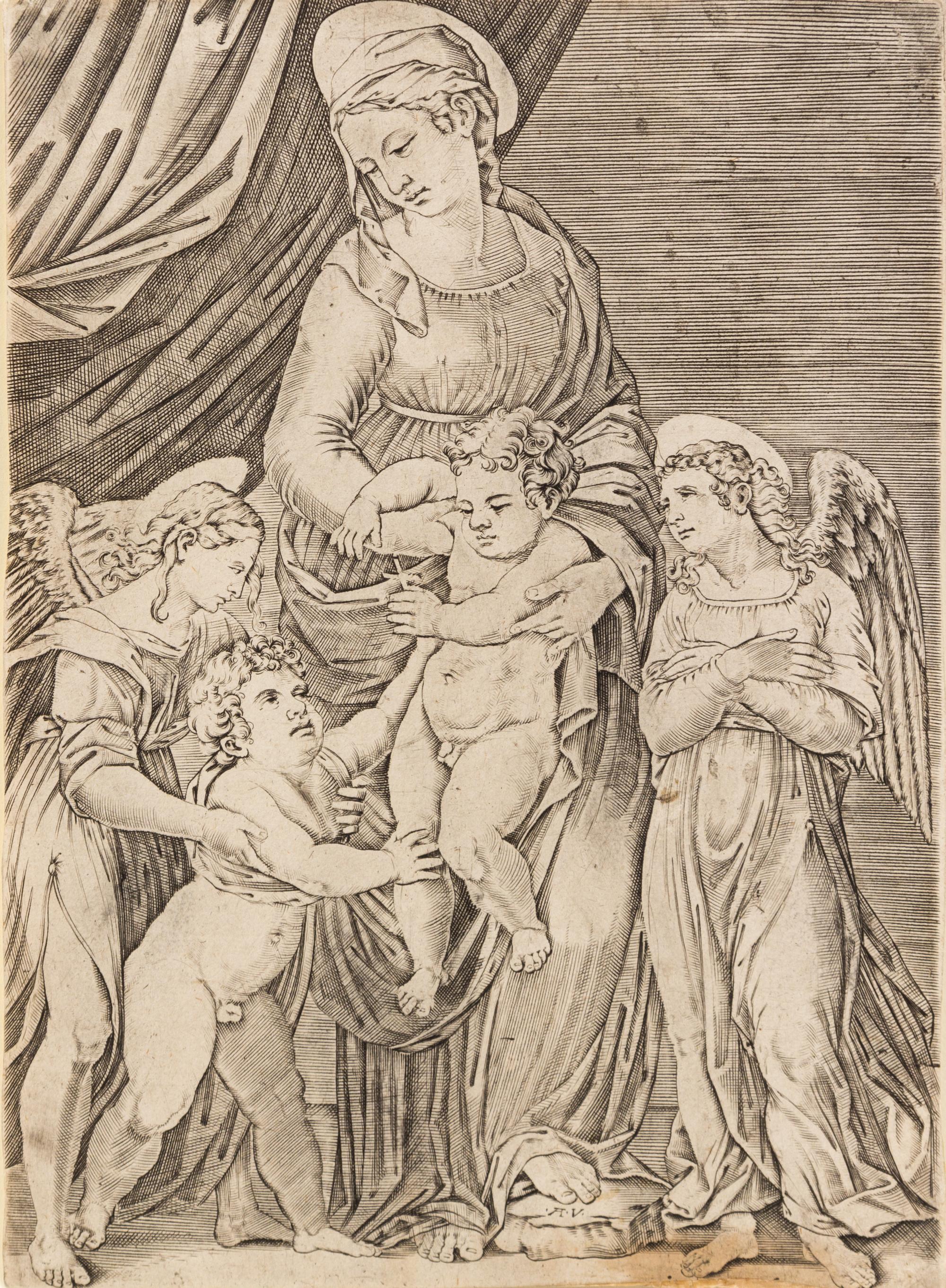 Agostino dei Musi, (Italian, c. 1490-c. 1536), Christ Cleaning the Temple and Virgin and Child with the Infant Saint John the Baptist a