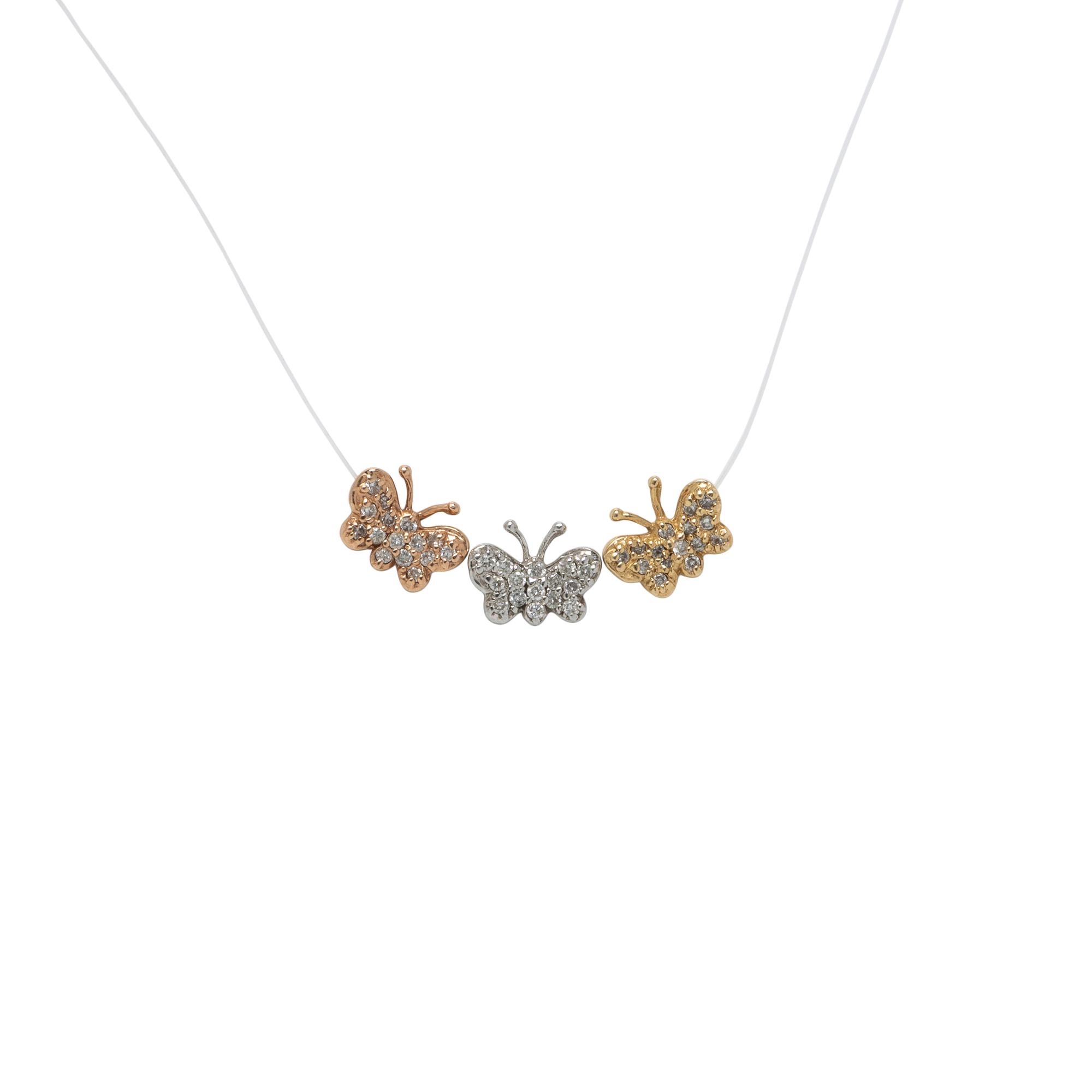 Two Diamond and Tricolor Gold Pendant Necklaces
