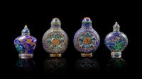Four Enamel on Silver Snuff Bottles Height of tallest 1 7/8 inches. — 19TH CENTURY