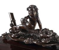 A Venetian Carved Walnut 'Fantasy' Ink Stand, Writing Desk and Bench