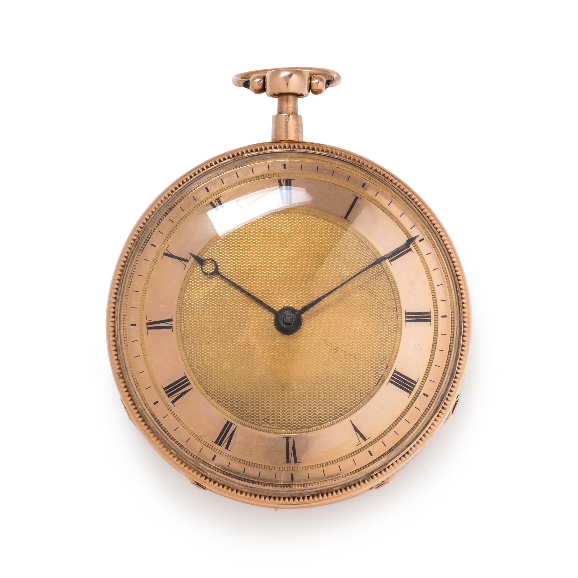GILT-METAL MUSICAL QUARTER REPEATER OPEN FACE POCKET WATCH