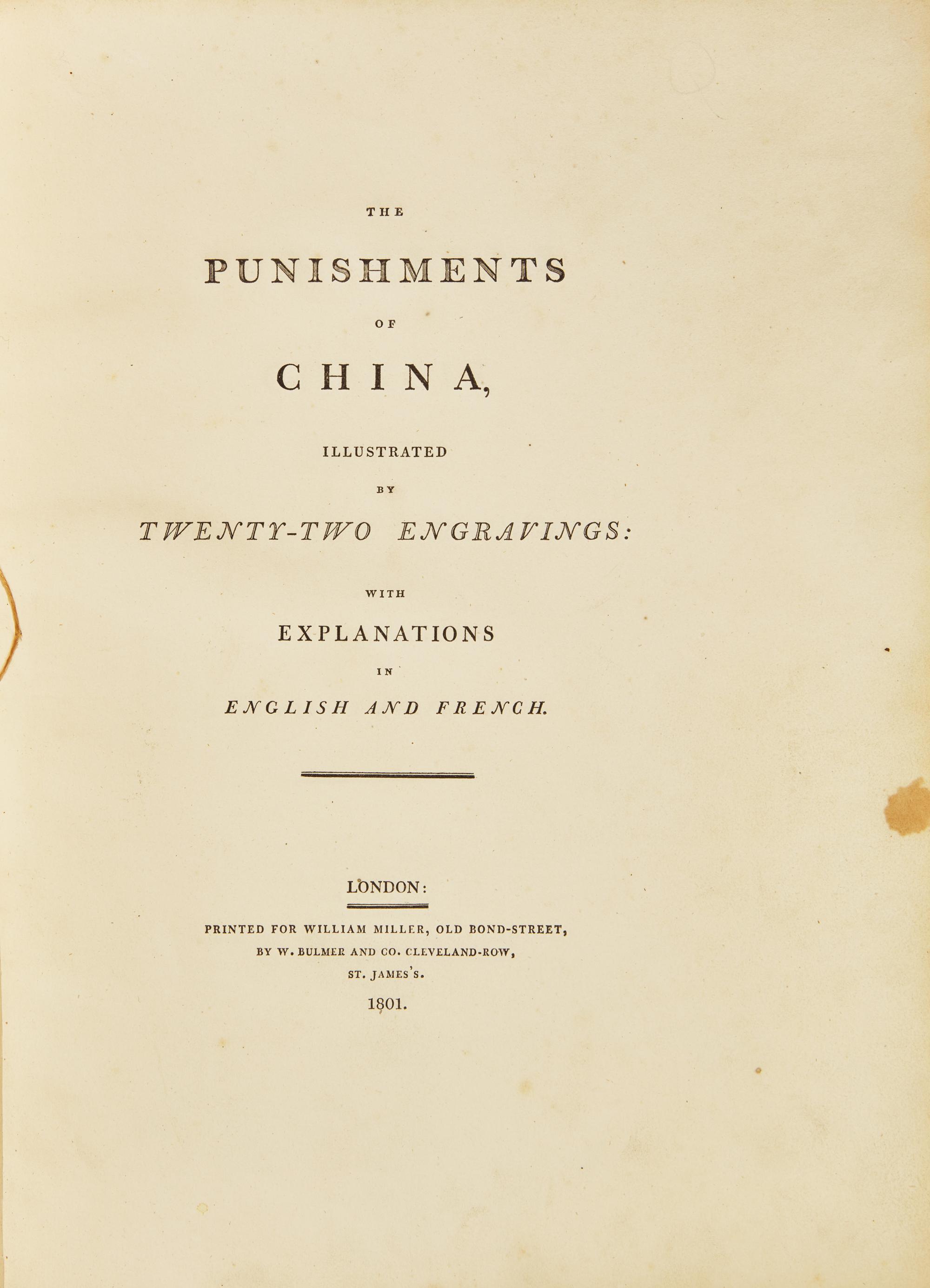 [TRAVEL & EXPLORATION] MASON, George Henry. The Punishments of China. London: Printed for William Miller, 1801.