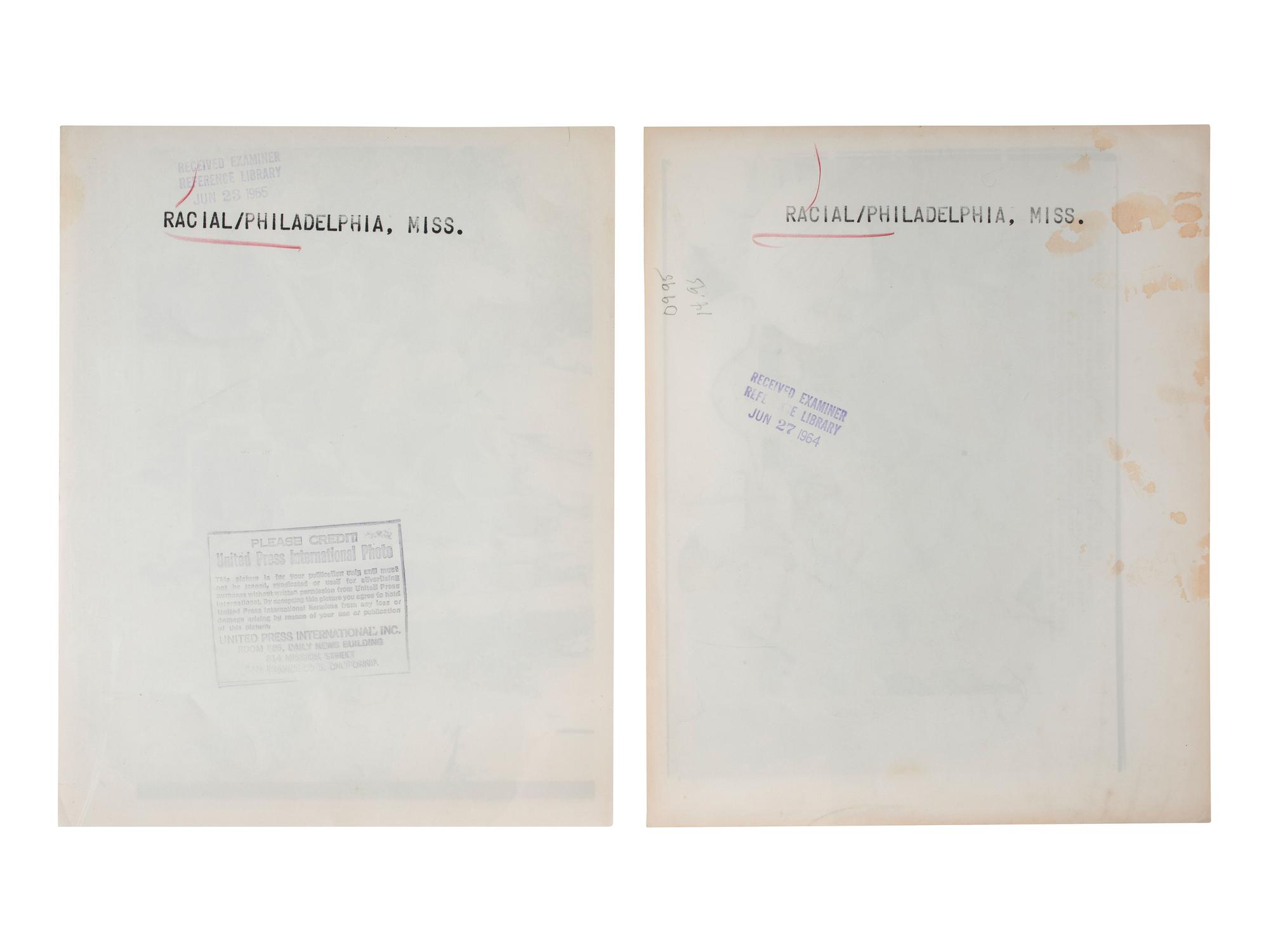 [CIVIL RIGHTS]. A group of 2 press photographs associated with the investigation into the killings of three Civil Rights workers in Mississippi. 1964-1965.