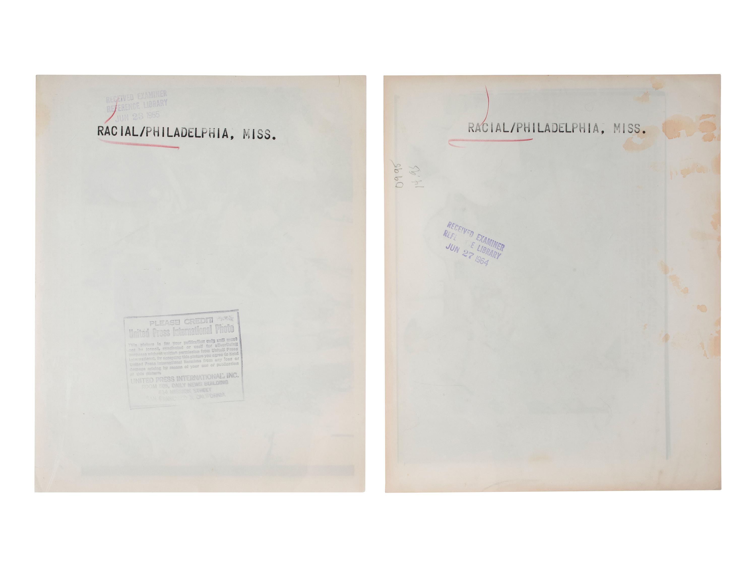 [CIVIL RIGHTS]. A group of 2 press photographs associated with the investigation into the killings of three Civil Rights workers in Mississippi. 1964-1965.