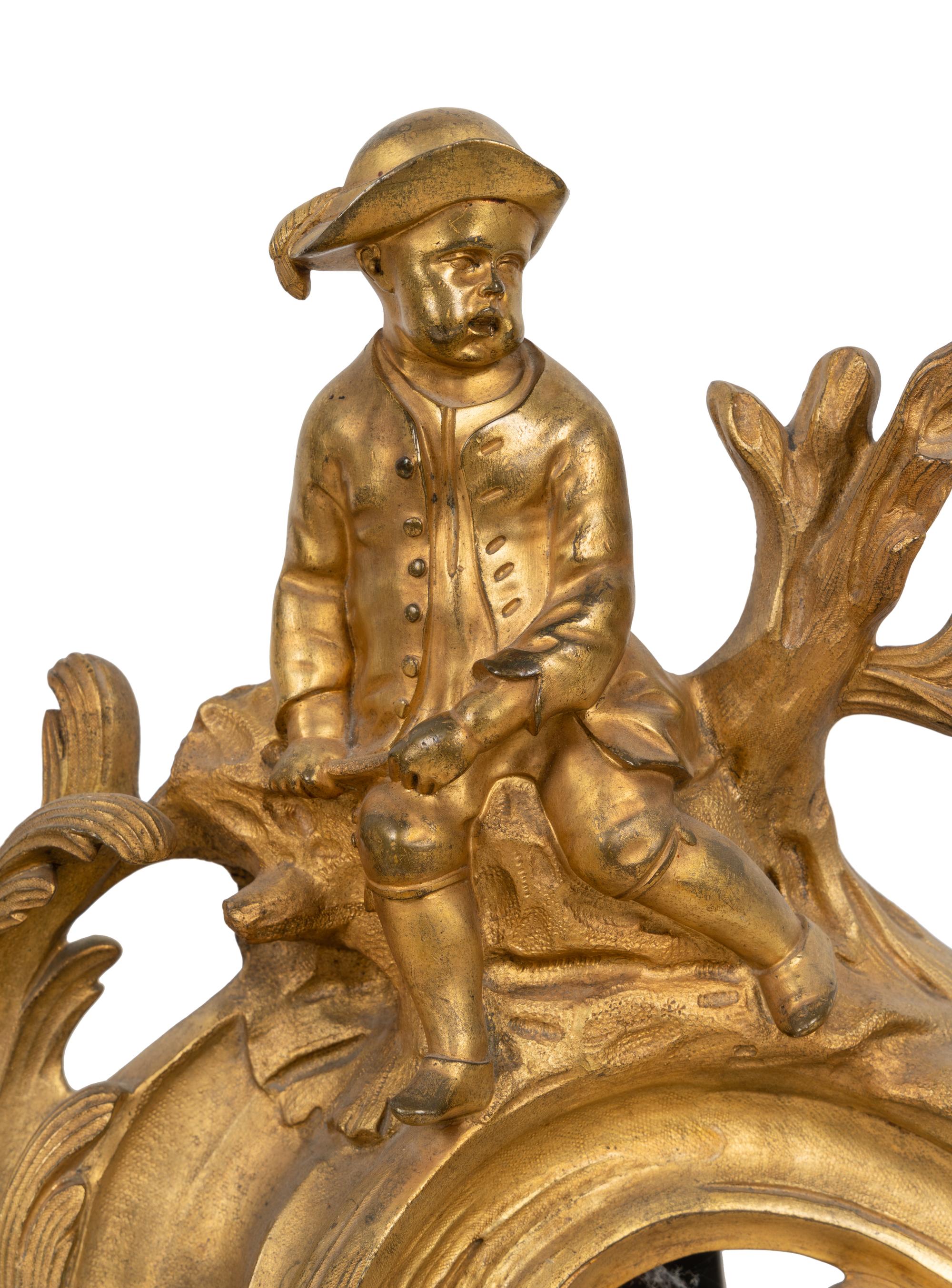 A Pair of Louis XV Style Gilt Bronze Figural Chenets
