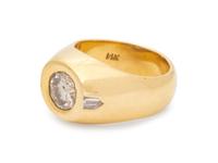 A 14 Karat Yellow Gold and Diamond Ring,