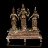 An Indian Bronze Statue of Vishnu with Sridevi and Bhudevi