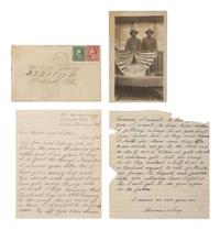 [WORLD WAR I]. A group of 3 items identified to African American Corporal Sherman Terry, incl. correspondence and real photo postcard.