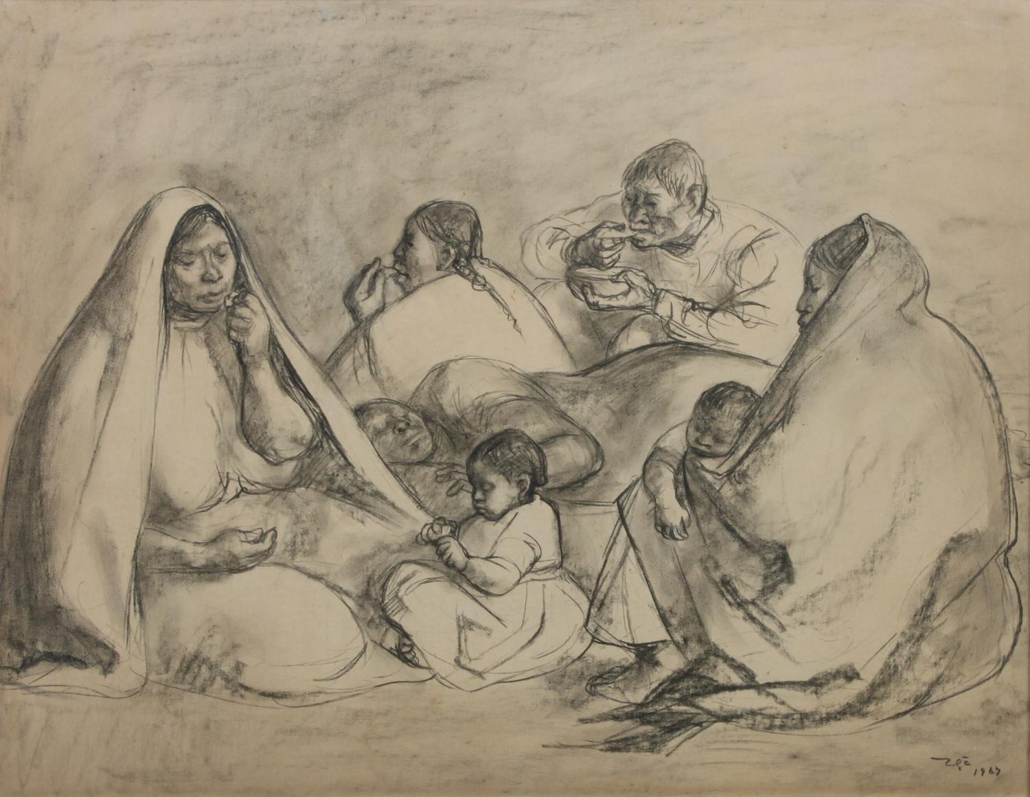 Francisco Zuniga, (Mexican, 1912-1998), Group with Children, 1967