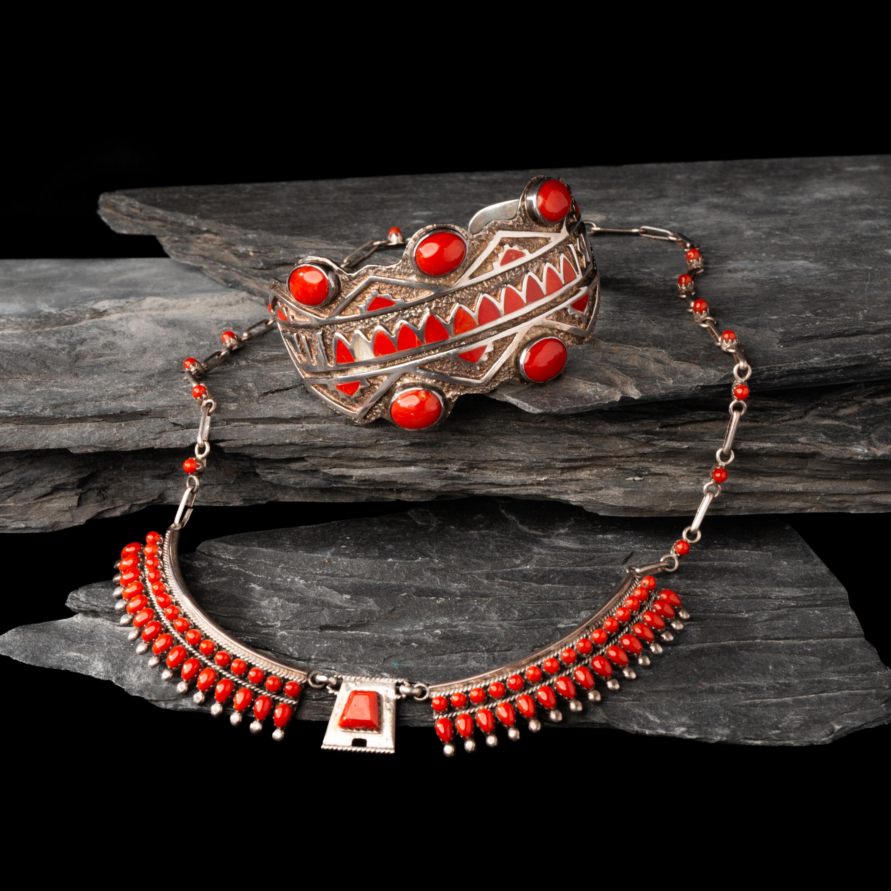 Michael Perry (Diné, b. 1972) — Sterling Silver and Coral Cuff Bracelet, PLUS