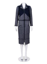 Chanel Blue and Gray Tweed Skirt Suit with Braid Detail, c. 2015