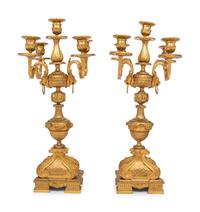 A Pair of Napoleon III Gilt Bronze Five-Light Candelabra