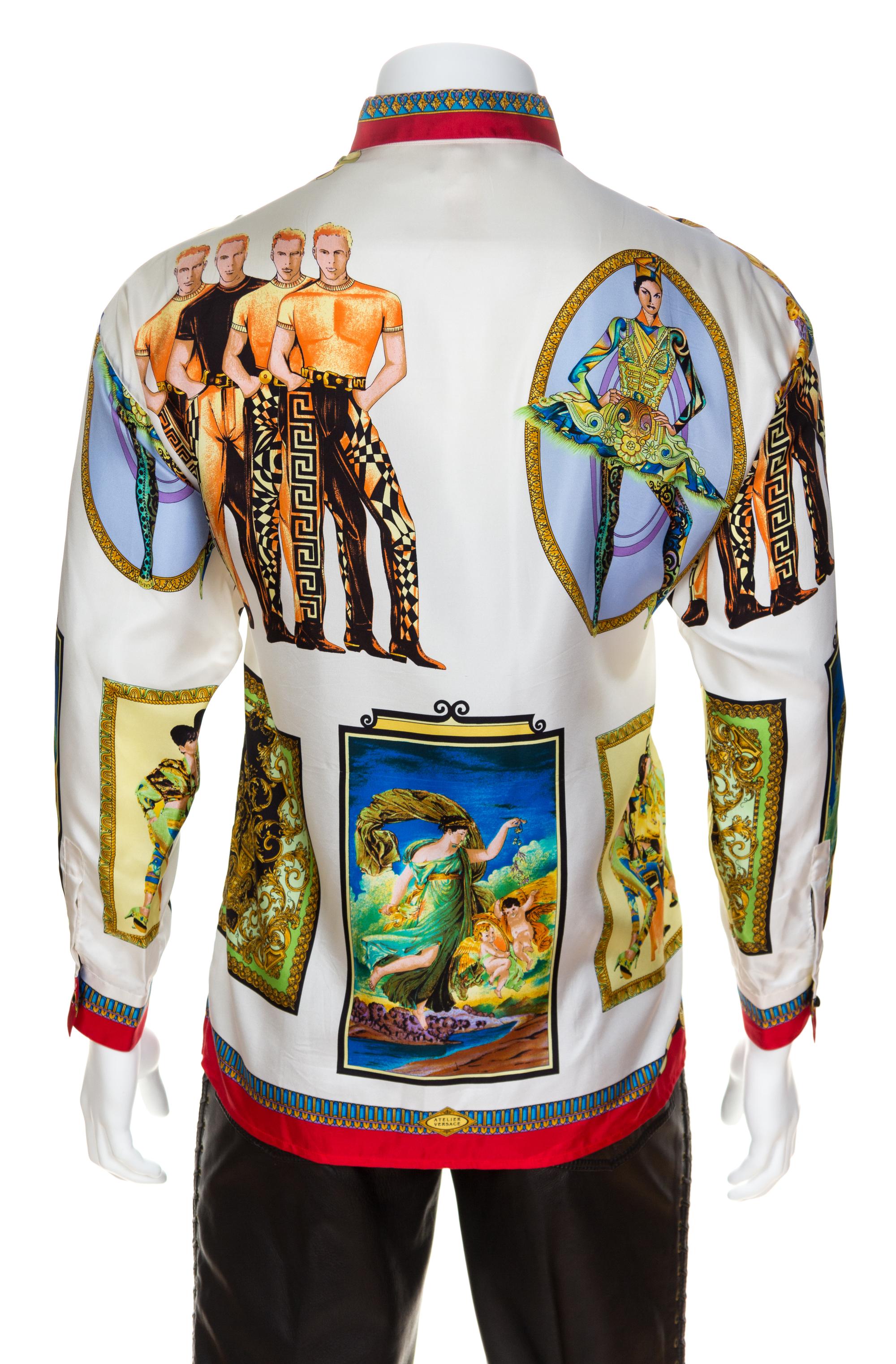 A Gianni Versace Silk Atelier Print Shirt, Size 48.