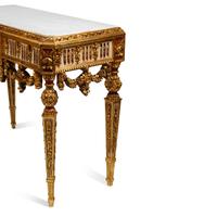 A Pair of Italian Neoclassical Style Giltwood Marble-Top Console Tables