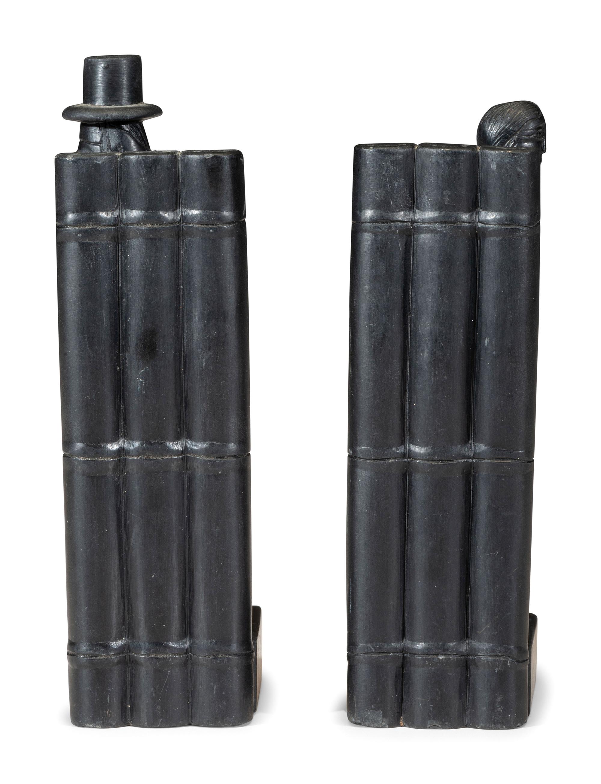 A Pair of Korean Carved Stone Figural Bookends