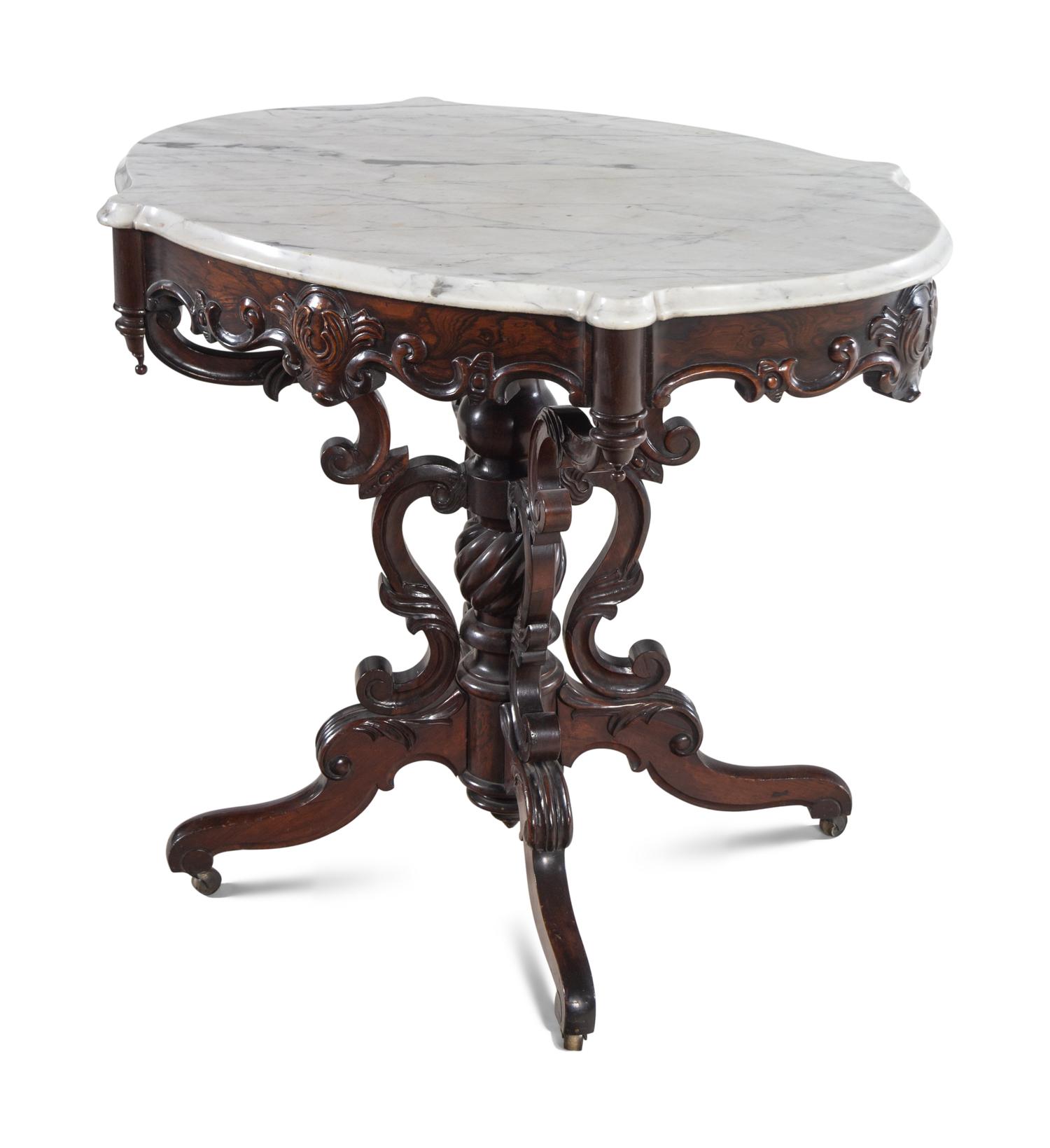 A Victorian Rococo Revival Rosewood Marble-Top Table