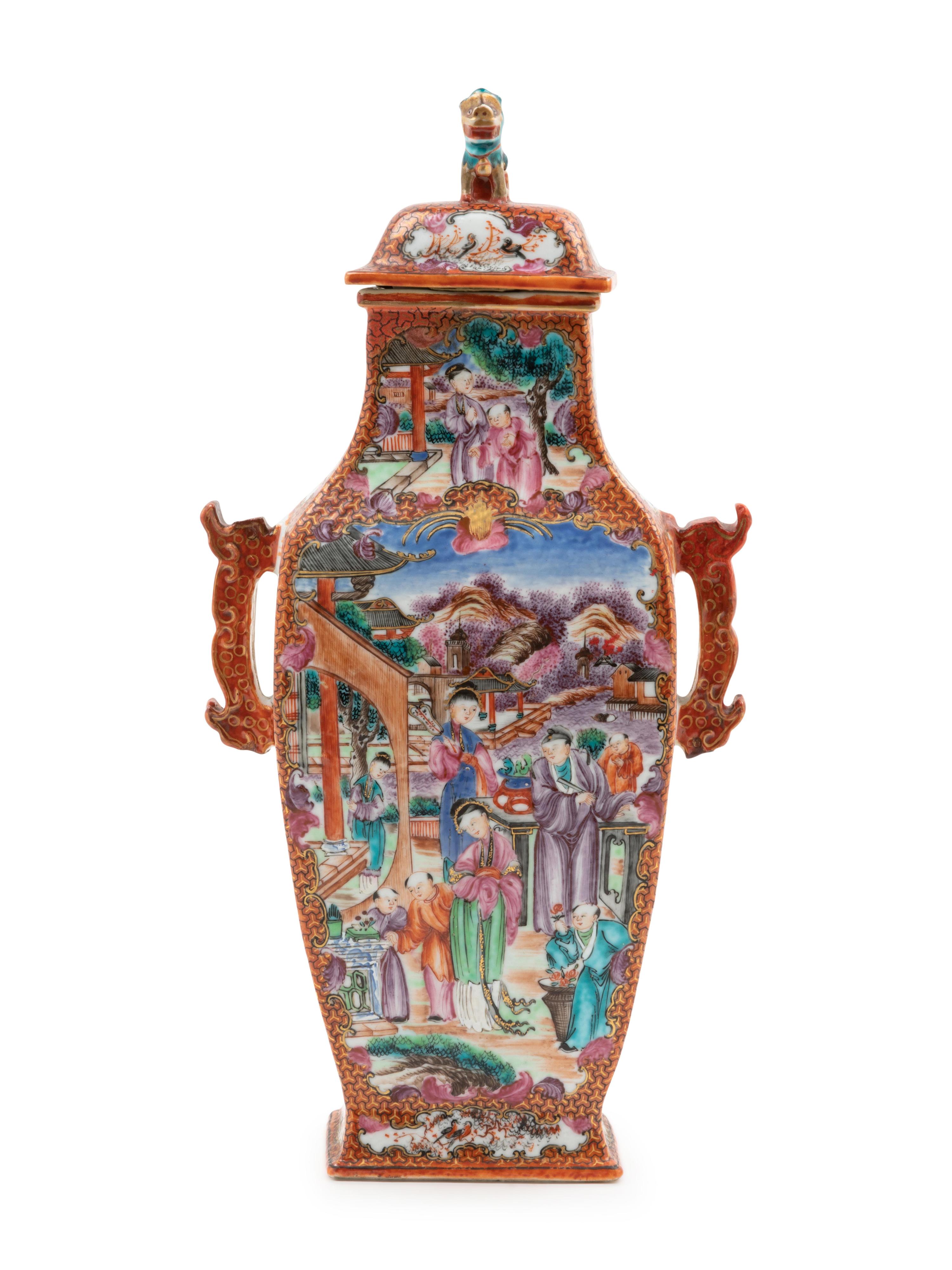 A Chinese Export Famille Rose Porcelain Covered Vase