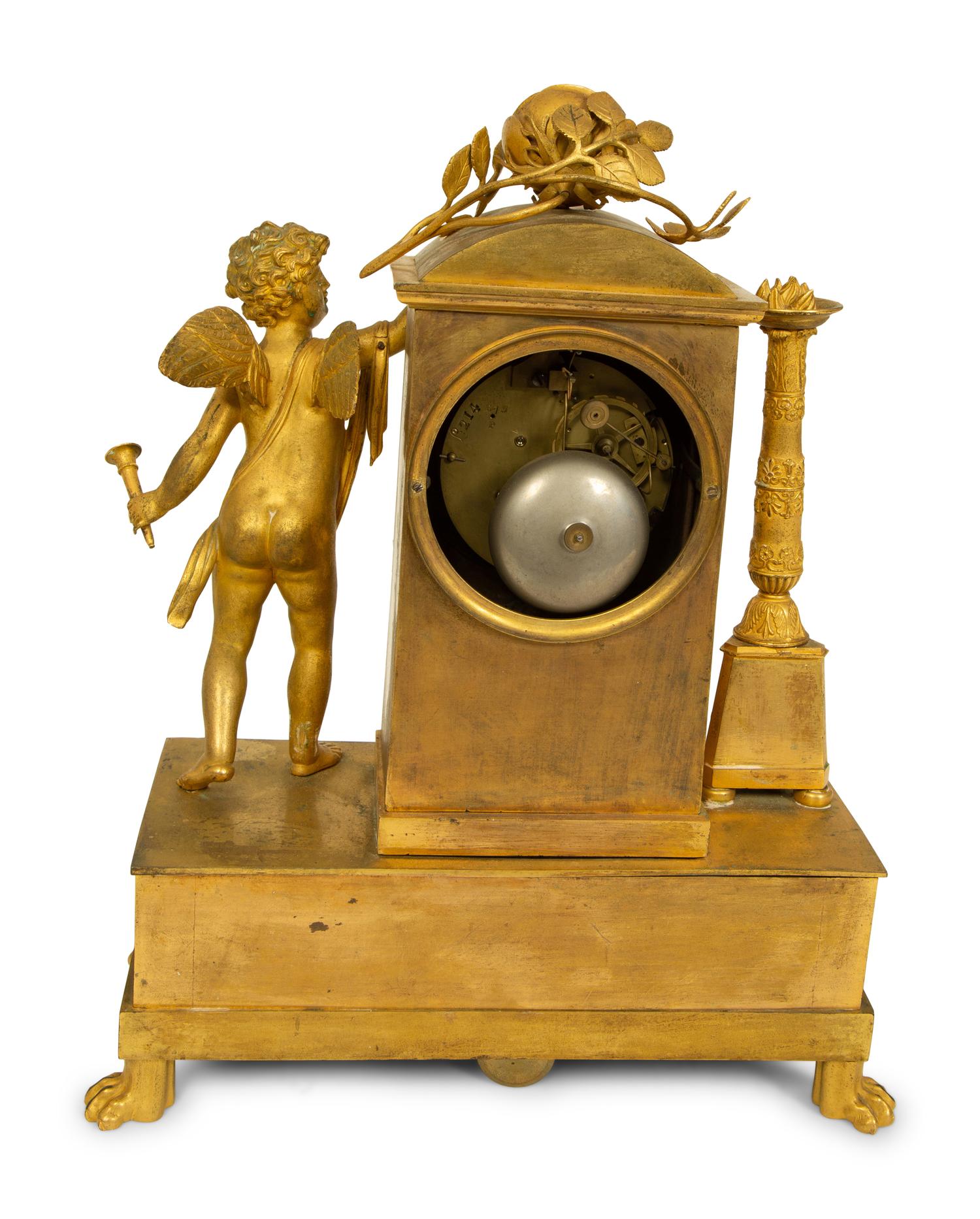 A French Empire Gilt Bronze Mantle Clock Homage a La Plus Belle — 19TH CENTURY