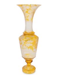 A Large Czech Amber Cut-to-Clear Glass Vase and Stand