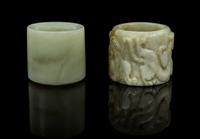 Two Jade Archer's Rings Diameter of first 1 1/8 inches.