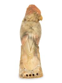 A Carved and Stained Hardstone Model of a Parrot — 20th Century