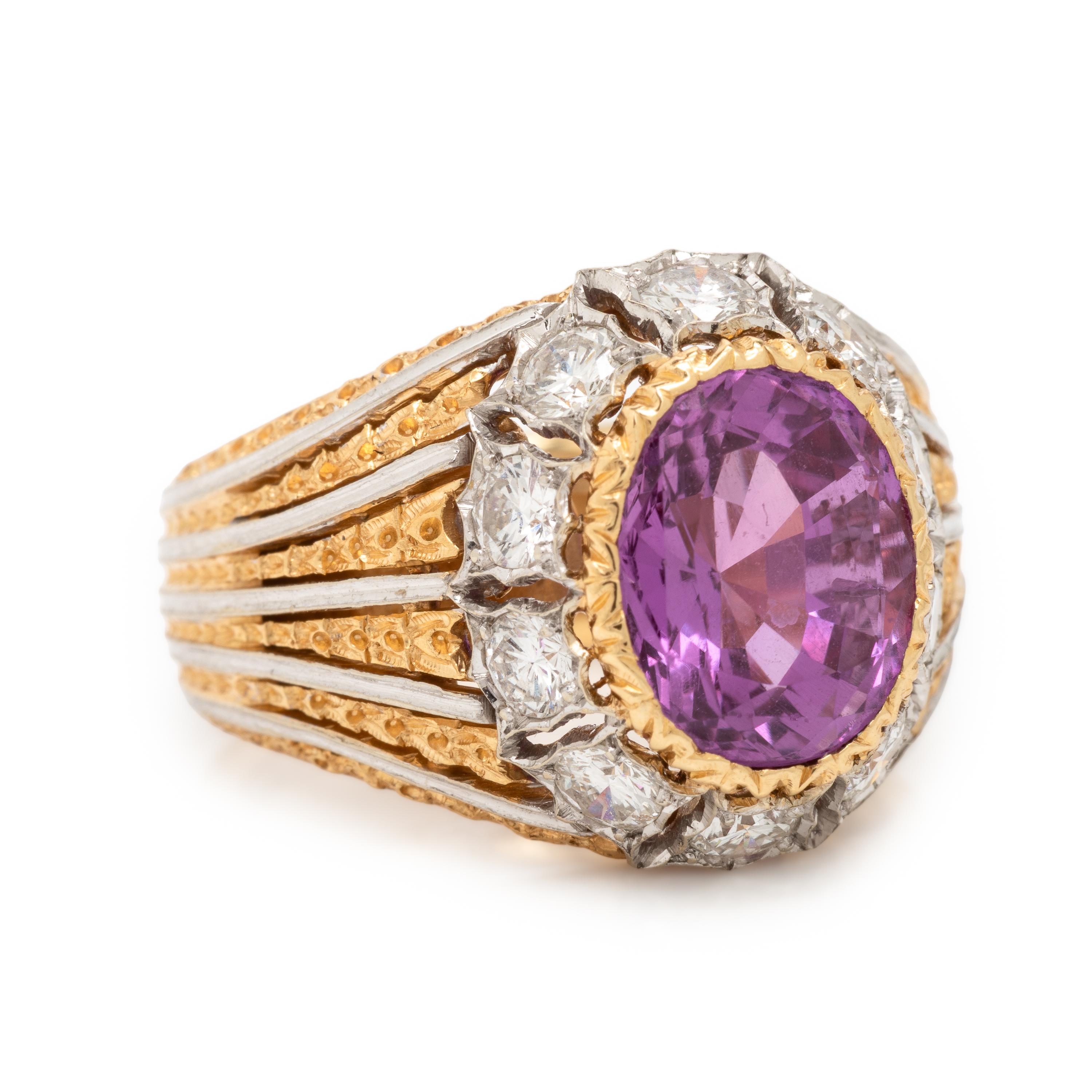 Buccellati, Pink Sapphire, Diamond, and Bicolor Gold Ring