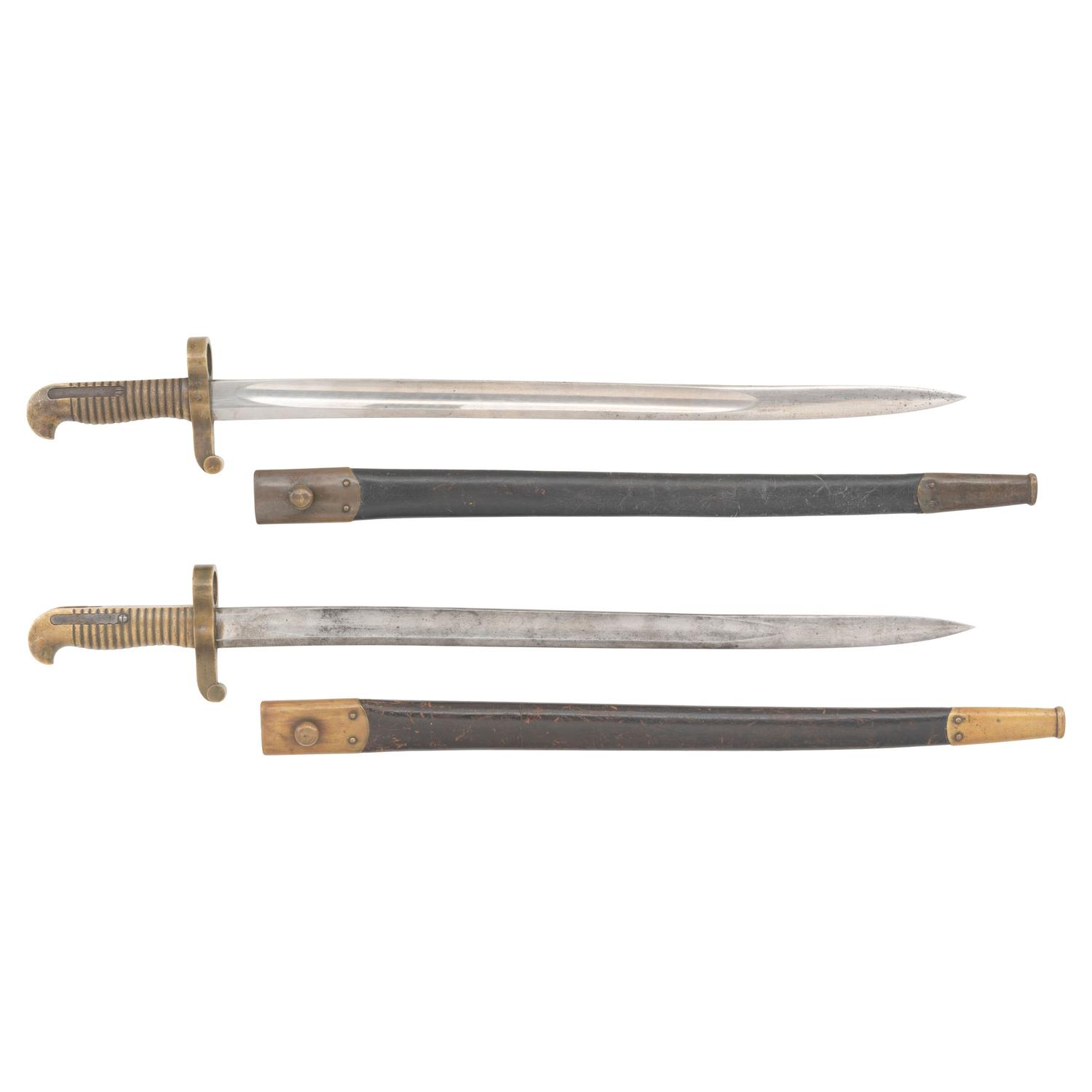 Two US Model 1863 Remington Zouave Rifle Saber Bayonets & Scabbards