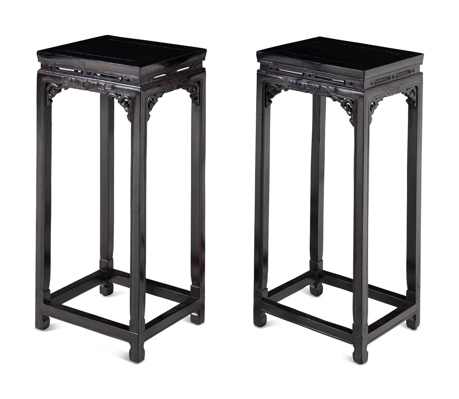 A Pair of Chinese Hardwood Pedestal Tables