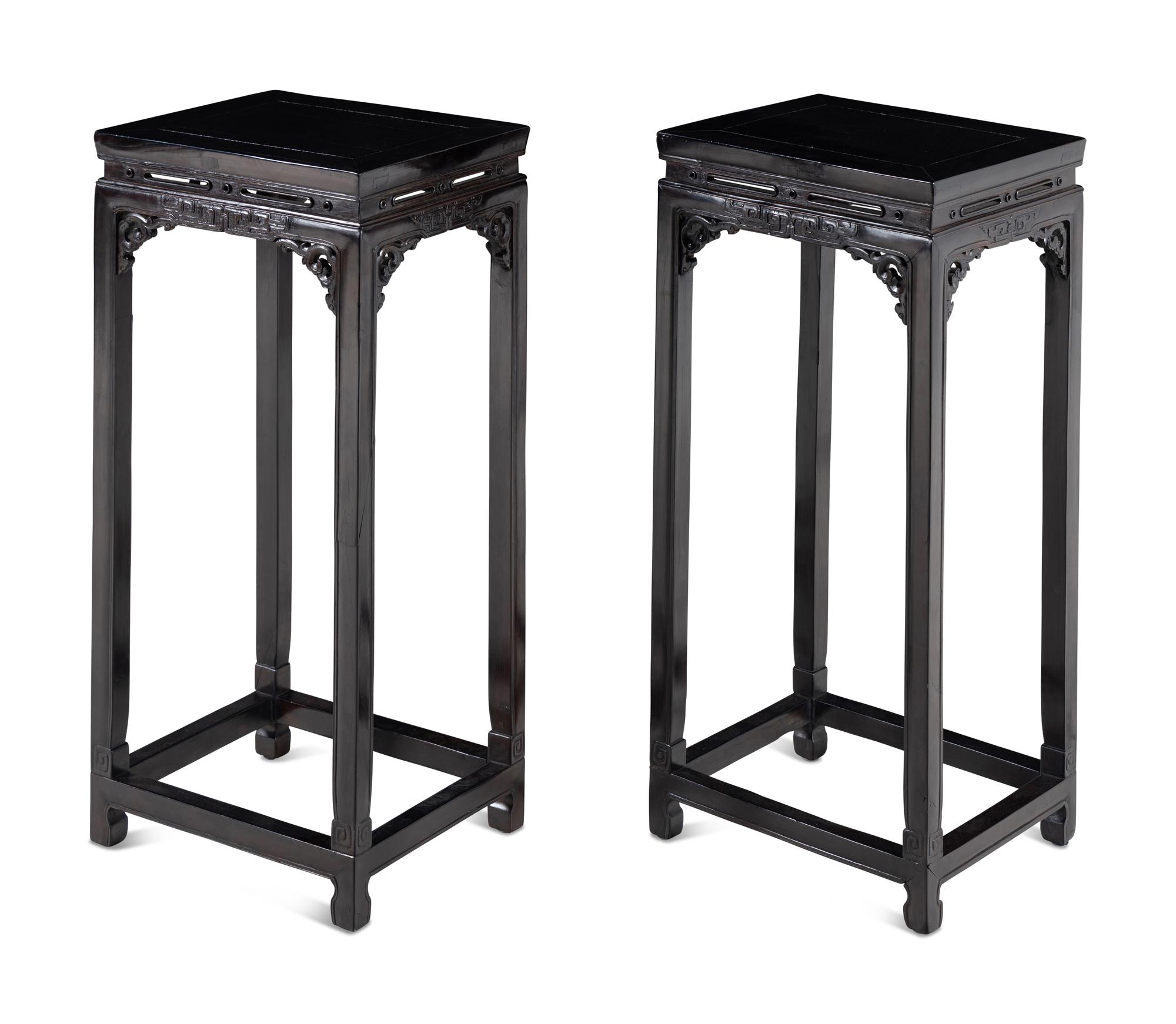 A Pair of Chinese Hardwood Pedestal Tables