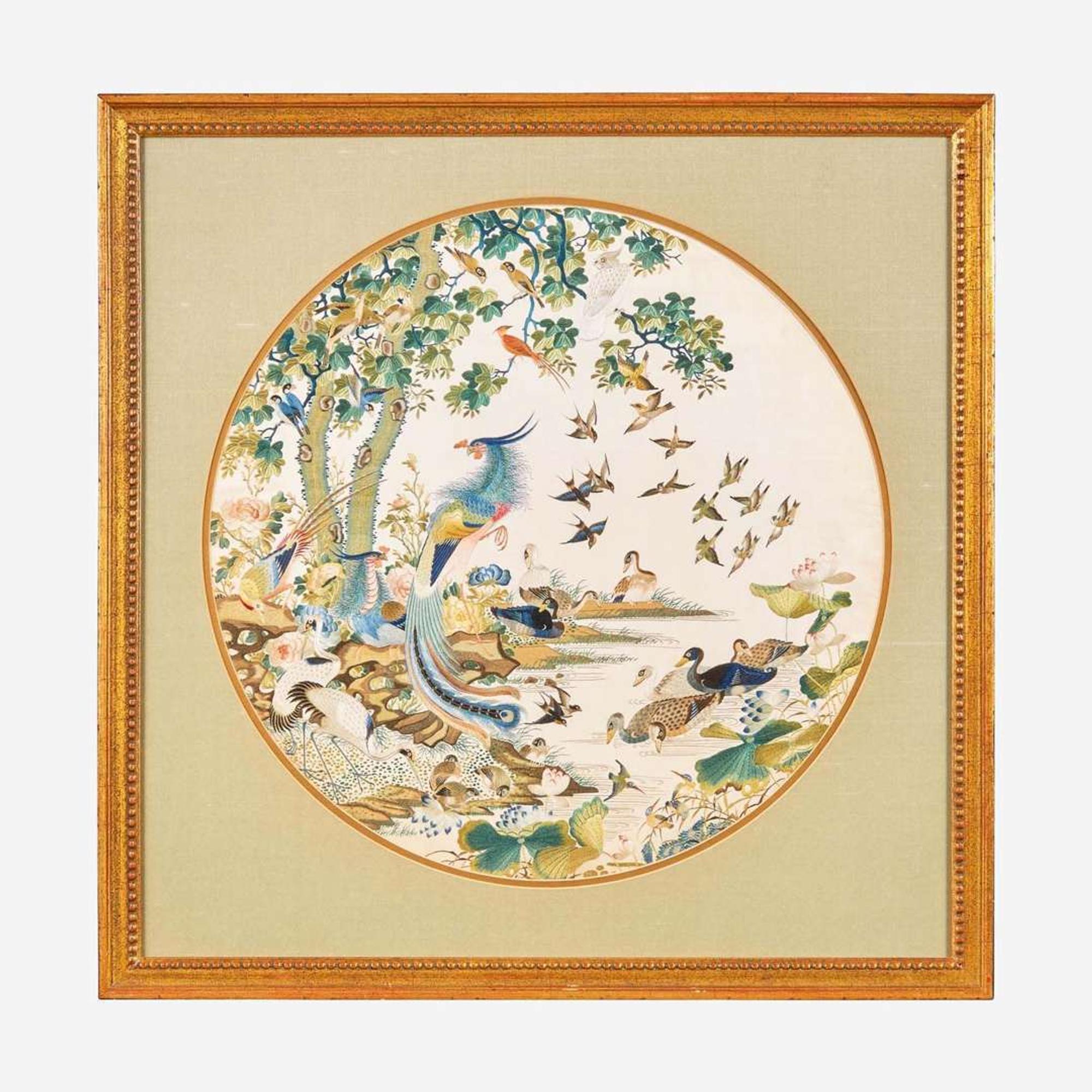 A finely-wrought Chinese silk "Phoenix and Birds" embroidery 百鸟朝凤刺绣一幅