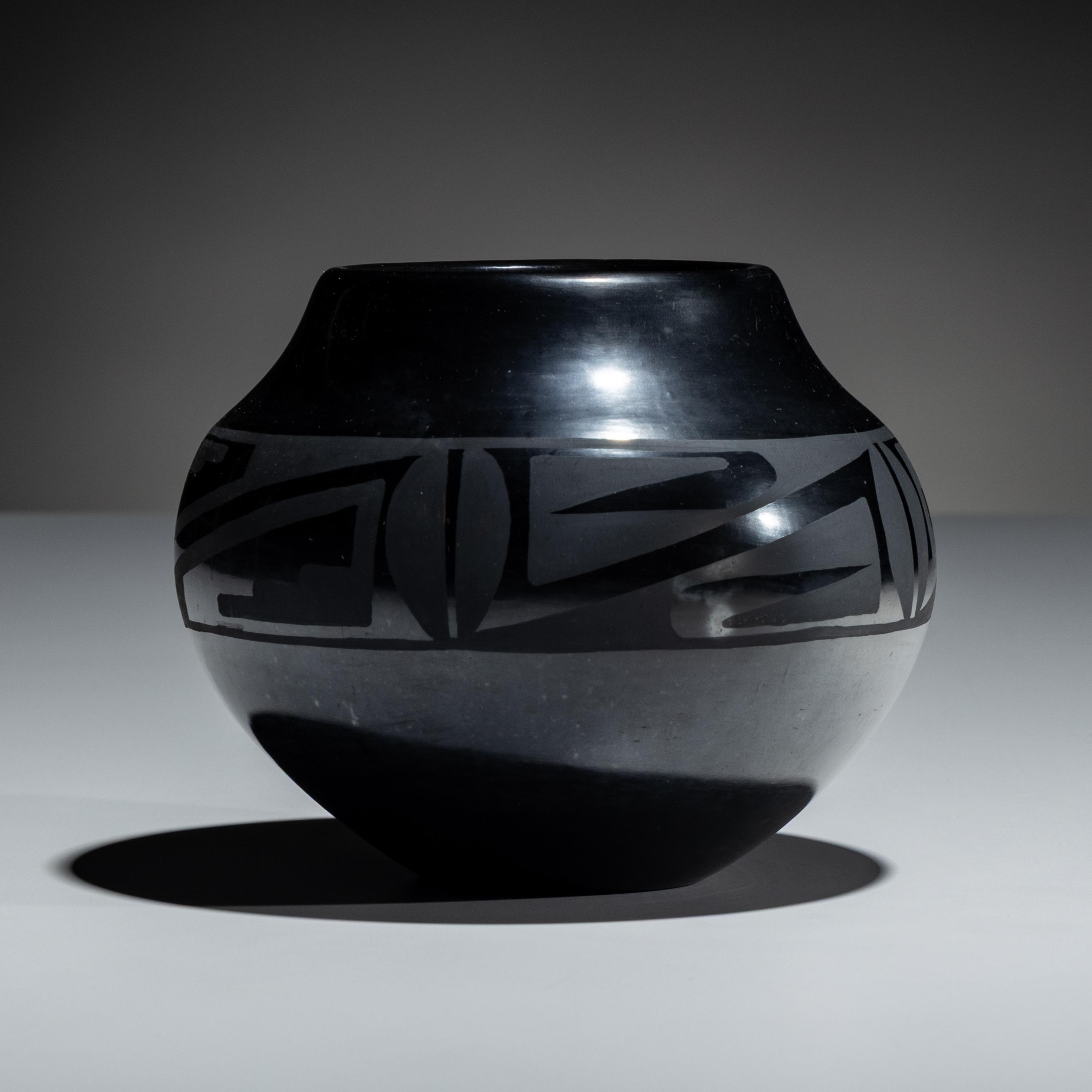 Blackware Pottery Jar, Gunmetal Finish