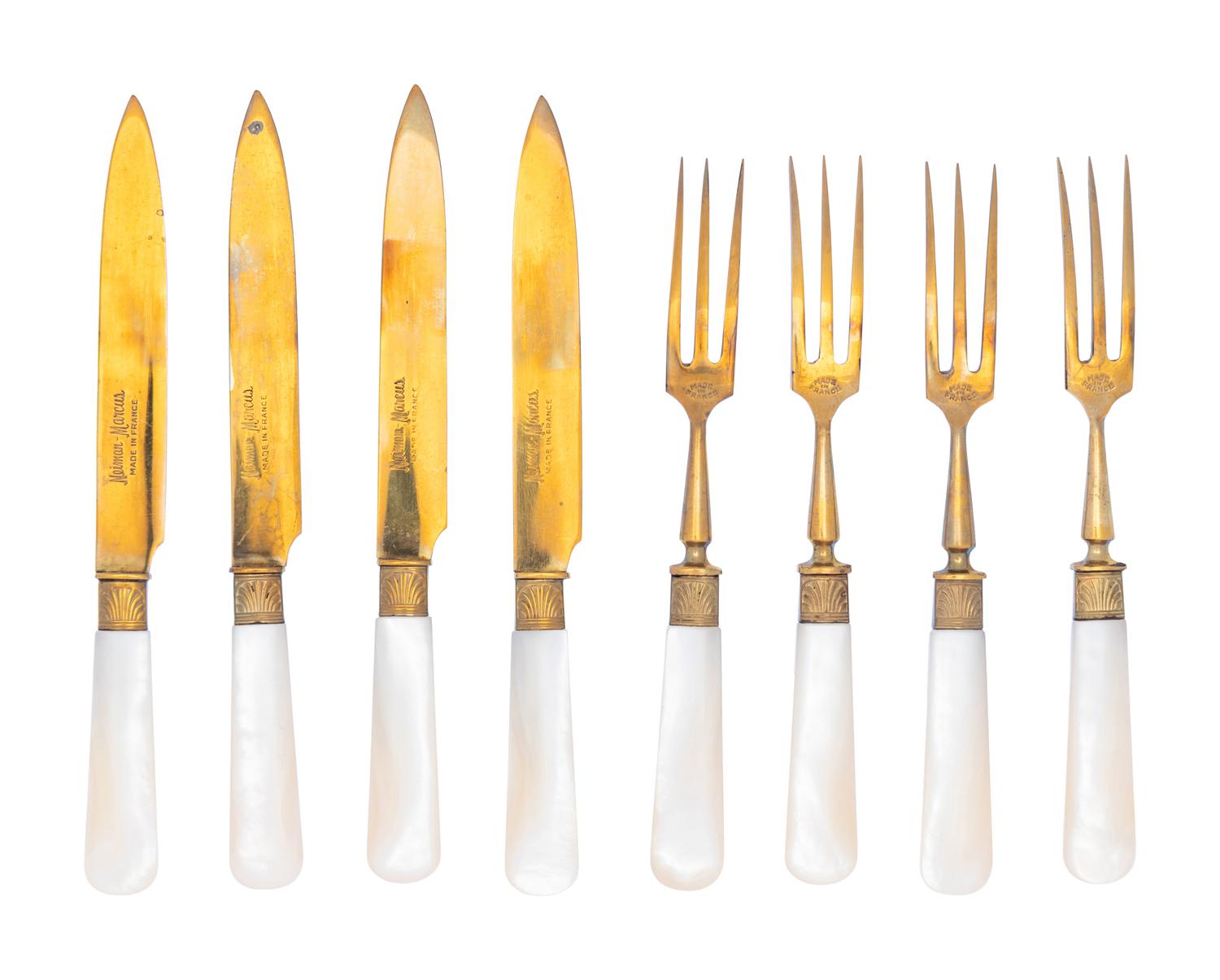 A Cased Eight-Piece Set of French Mother-of-Pearl Handled Flatware Articles