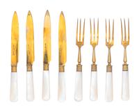 A Cased Eight-Piece Set of French Mother-of-Pearl Handled Flatware Articles