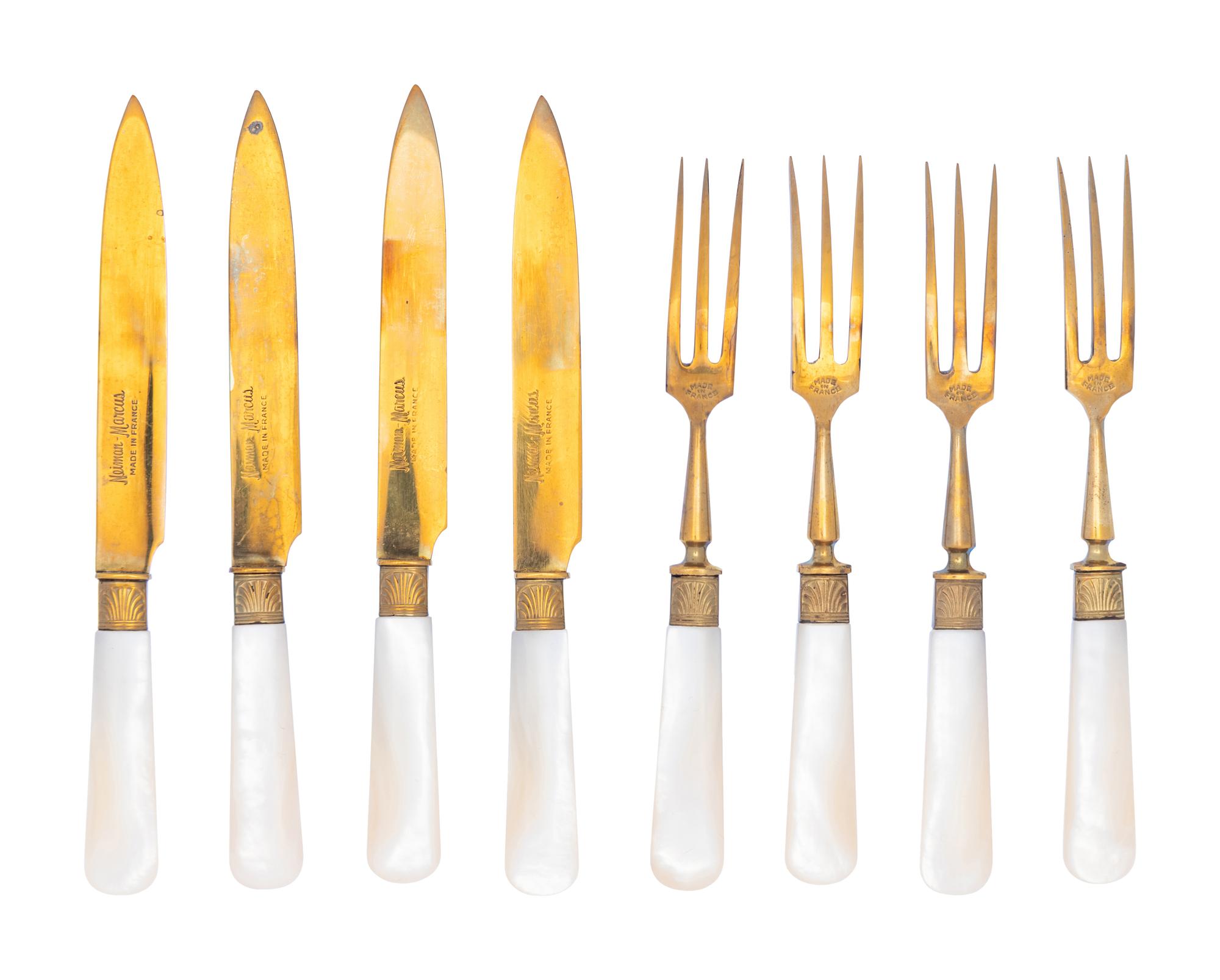 A Cased Eight-Piece Set of French Mother-of-Pearl Handled Flatware Articles