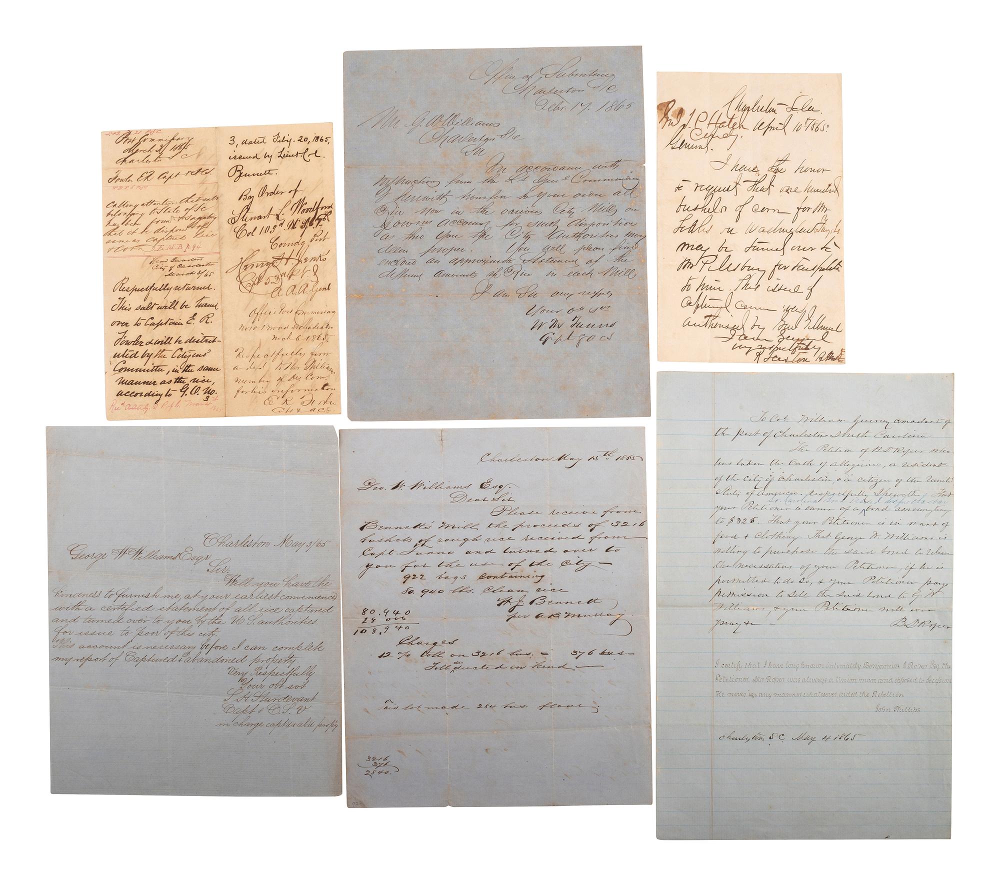 [CIVIL WAR]. Documents related to the surrender and occupation of Charleston, SC.